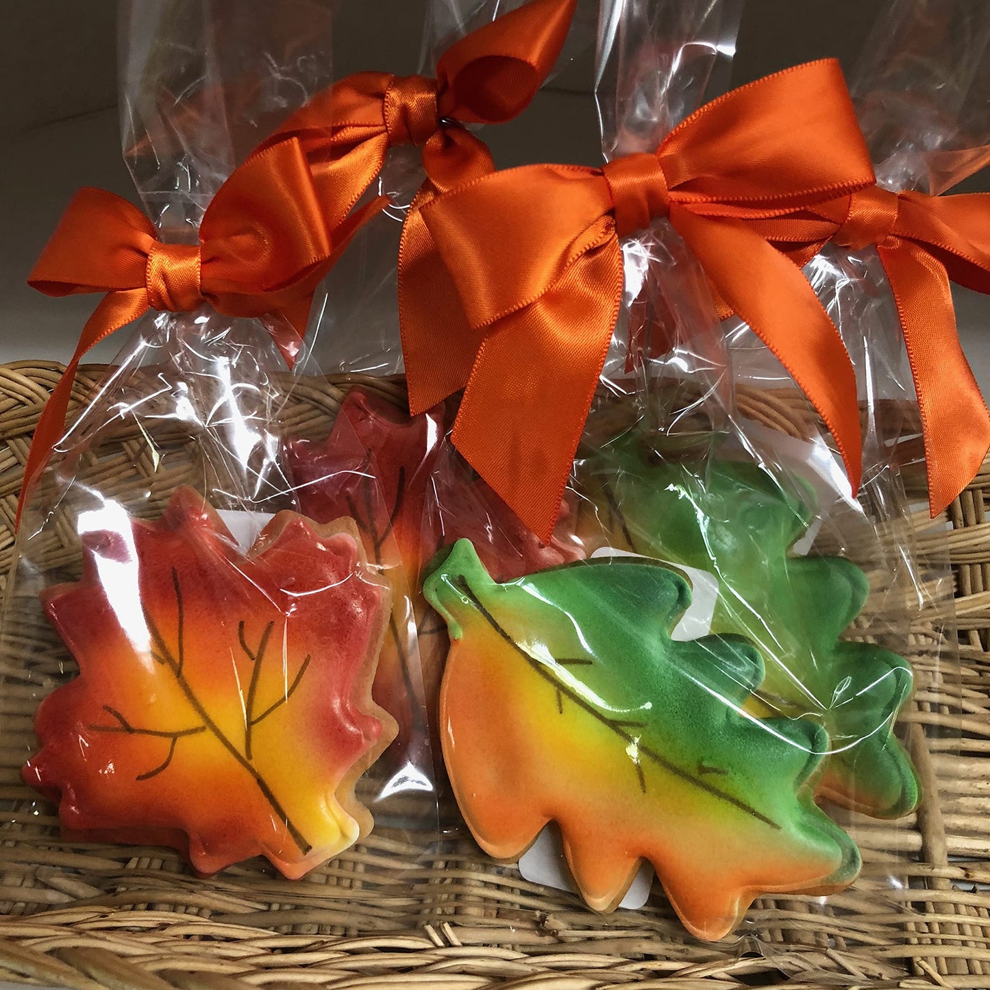 Thanksgiving Fall Leaf and Pumpkin Cookies- Set of 6 Crunchy Shortbread Cookies Individually Wrapped by BakersDozenToGo