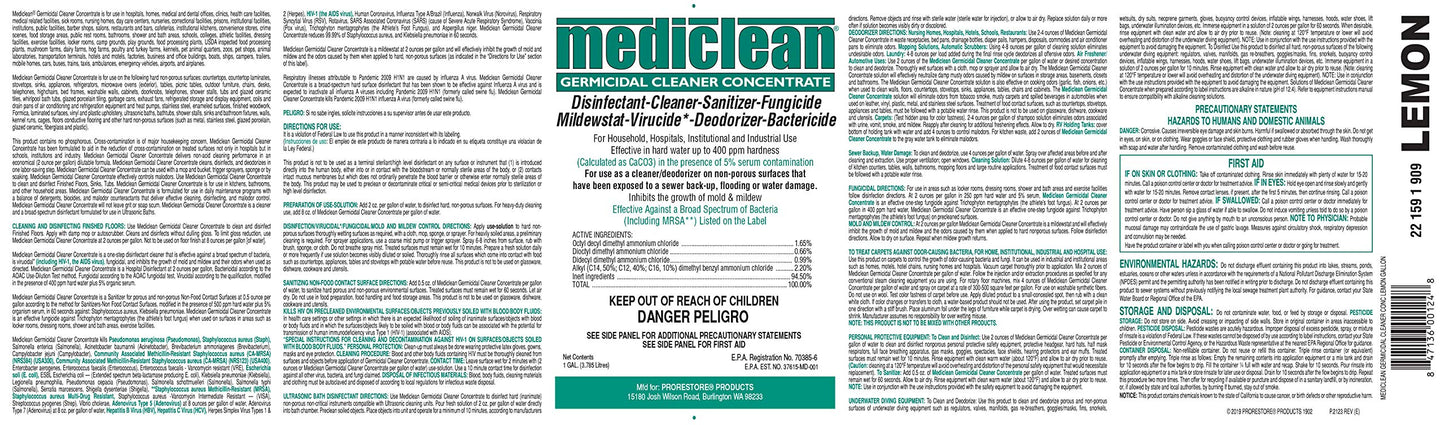 Mediclean Germicidal Cleaner Concentrate, Disinfectant, Sanitizer, Deodorizer, Fungicide, Mildewstat, Virucide, Lemon Scent, Hospitals, Industrial