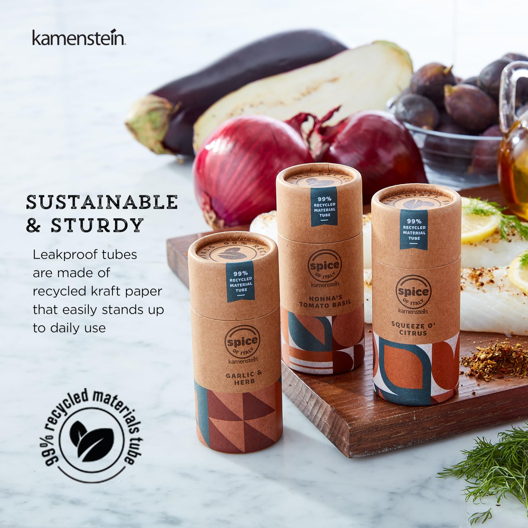 Kamenstein Kraft Paper Spice Tube Set, Packaging made of 99 percent recycled material, with Spices Included, Mediterannean Mixes
