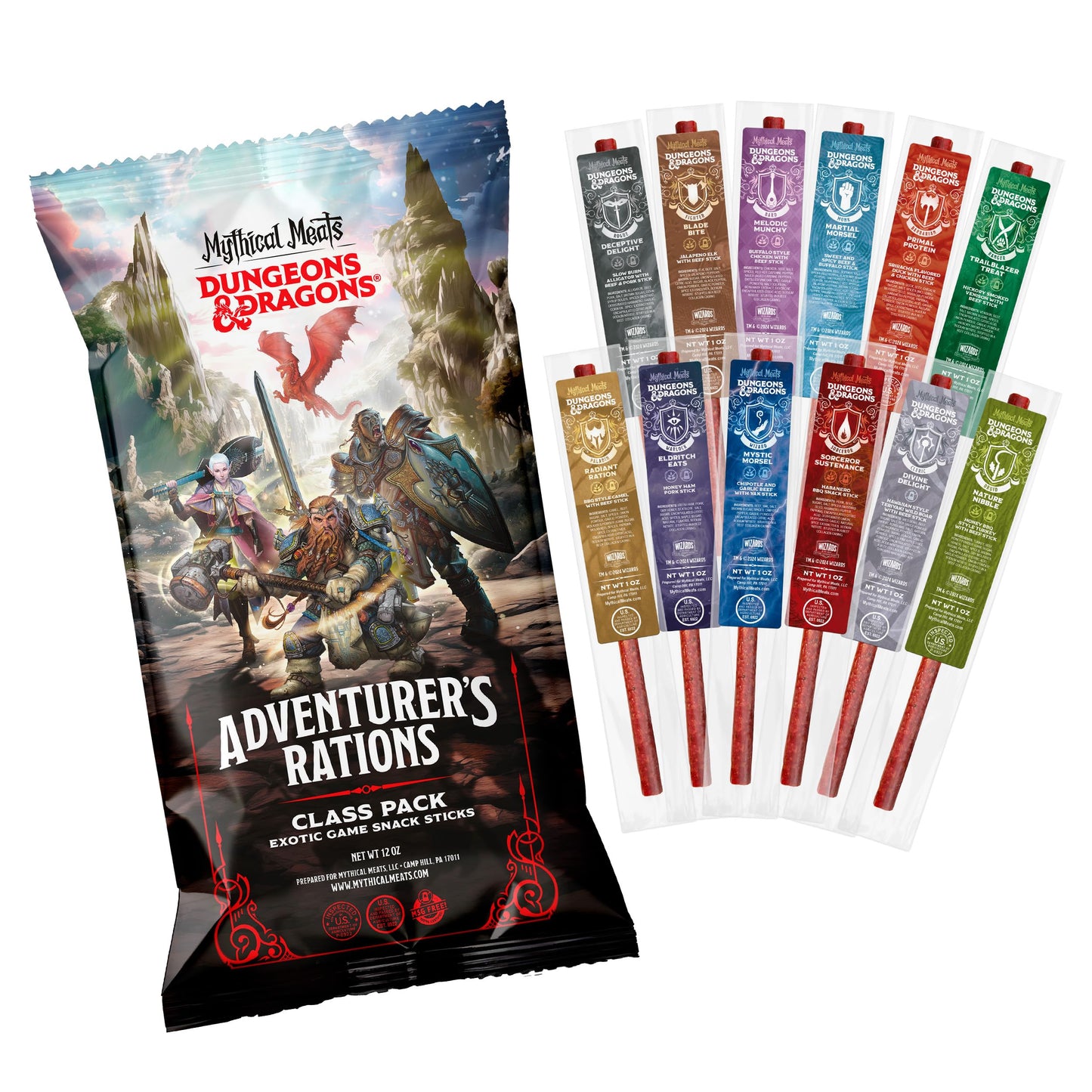 Mythical Meats Beef Jerky Snack Packs - Dungeons and Dragons gifts for Men - Exotic Meat Stick Variety Pack - High Protein, Low Sugar, Keto-Friendly