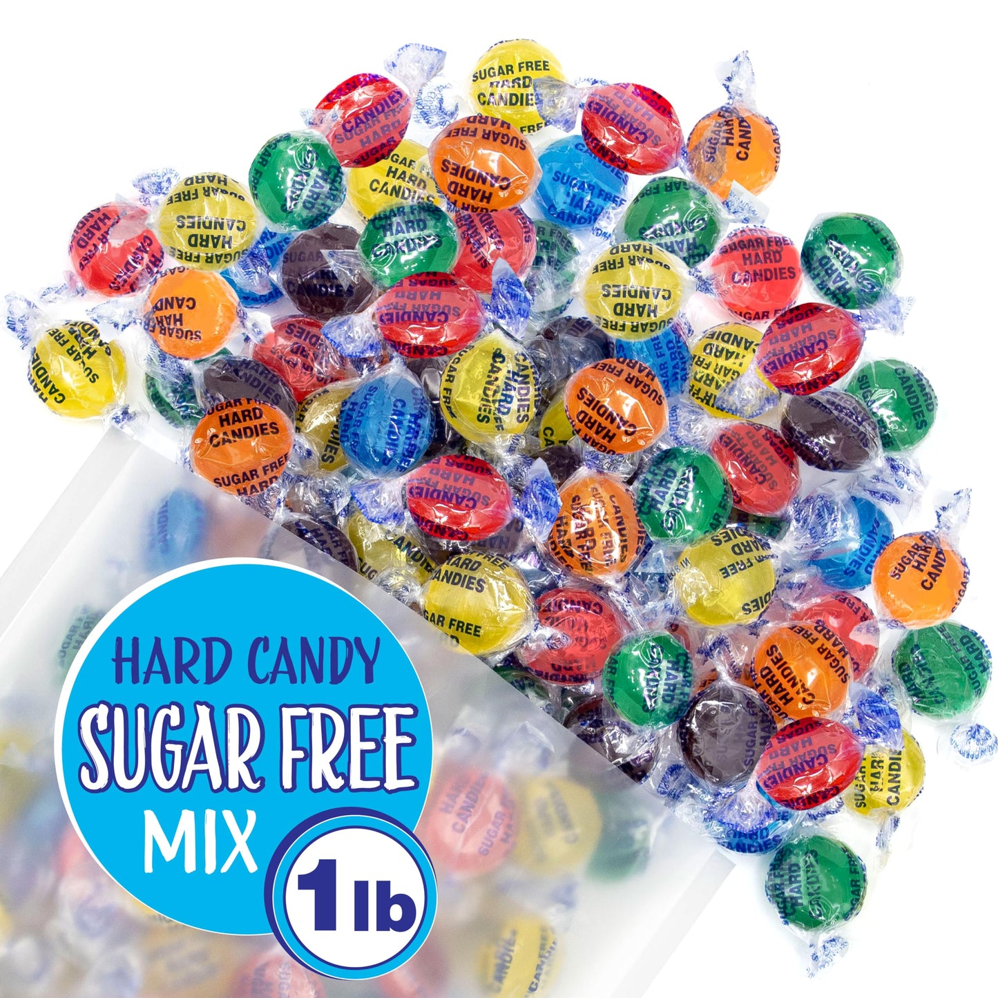 Sugar Free Hard Candy Mix | 1-Pound Pack | About 75 Pieces | Assorted Fruit Flavors | Individually Wrapped Sugarless Candies for Office Bowl | Lemon