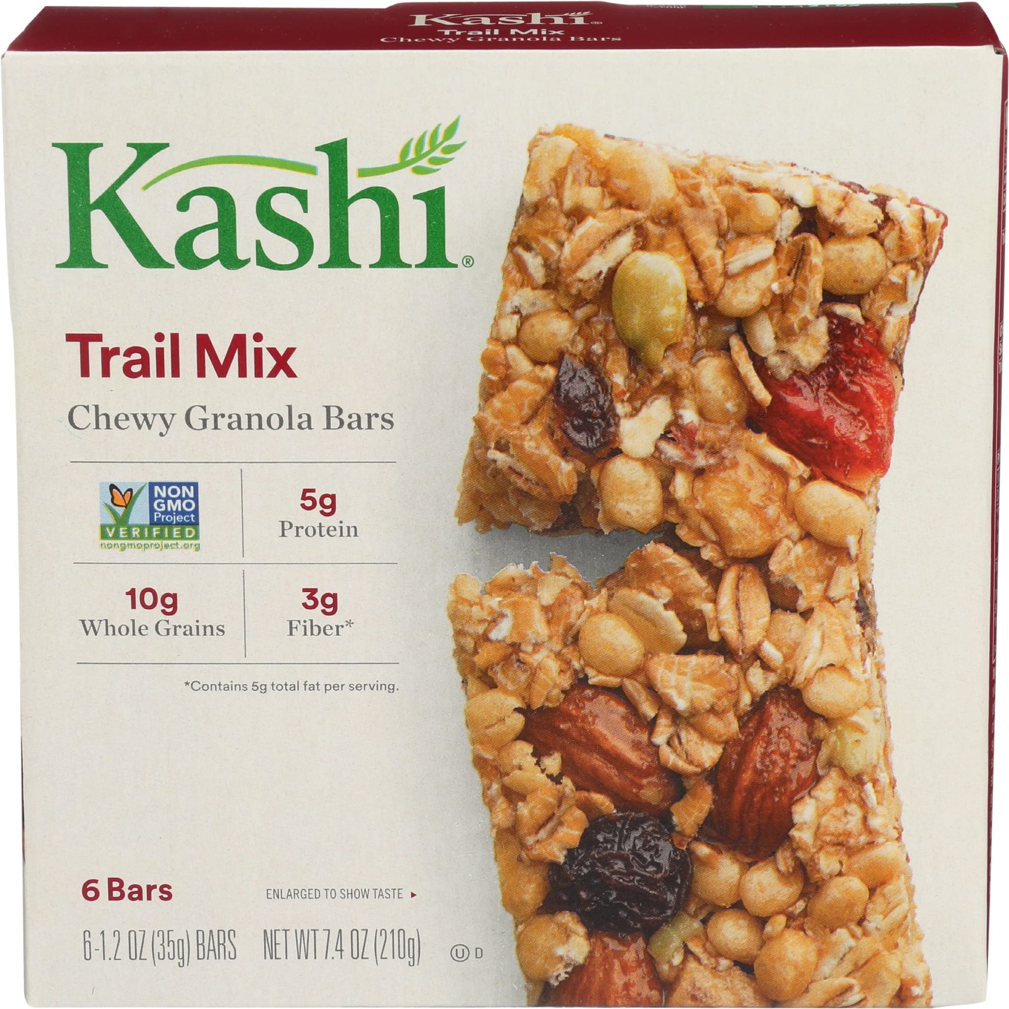 Kashi Chewy Granola Bars, Fiber Bars, Vegan Snacks, Trail Mix, 7.4oz Box (6 Bars)