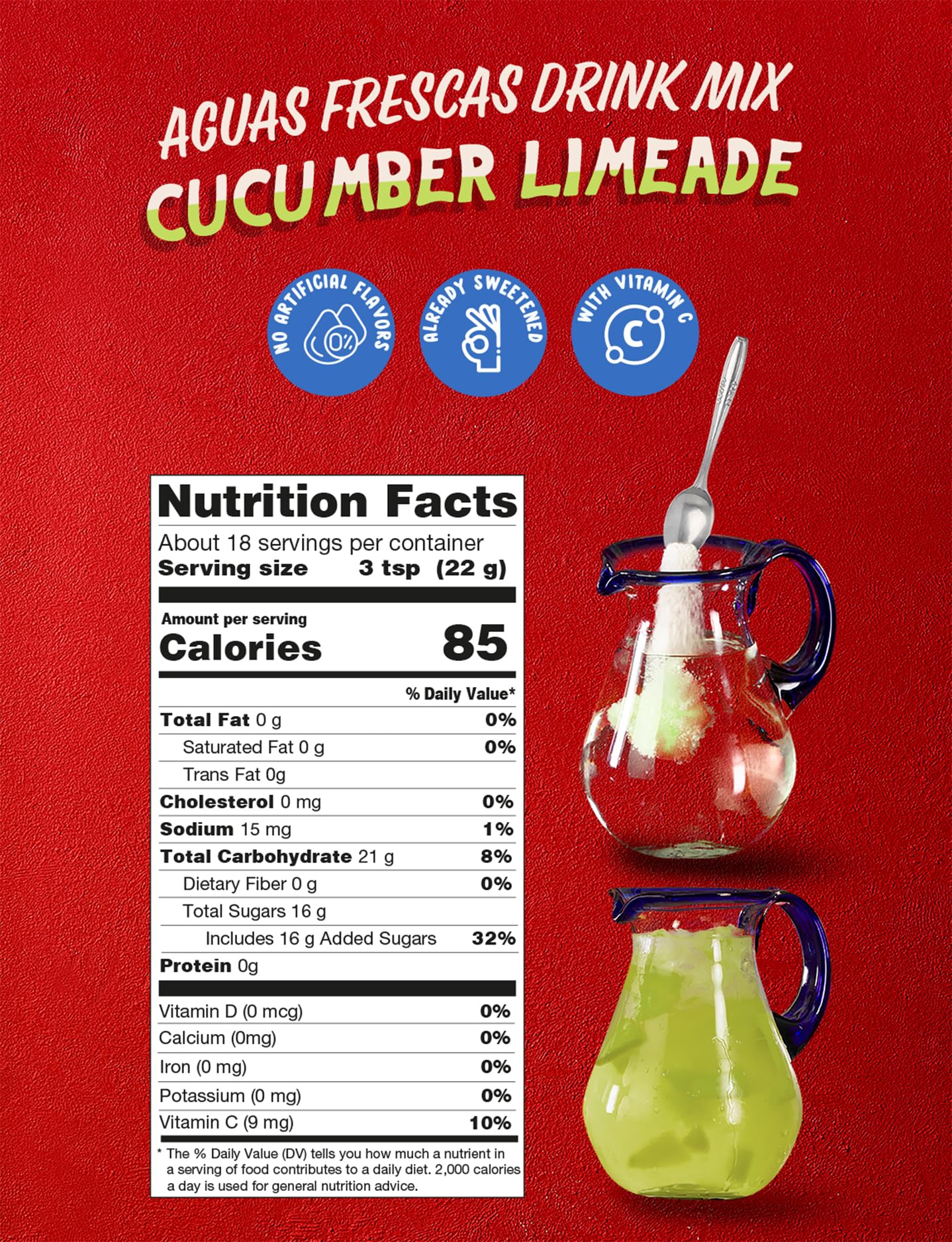 Klass Aguas Frescas Drink Mix Family Pack - Cucumber Limeade - Powder Drink Mix, Water Drink Mix with Natural Flavors & Vitamin C, Makes 28 to 36
