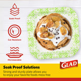 Glad Square Heavy Duty Paper Plates, Soak Proof and Cut Proof Disposable Plates for Parties and Everyday Meals, Microwaveable for Easy Serving, Green