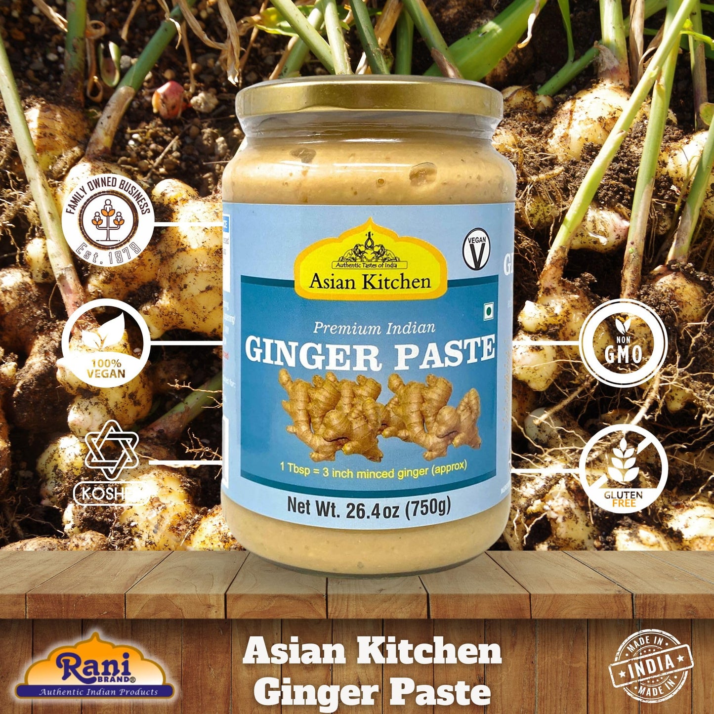 Asian Kitchen Ginger Cooking Paste 26.5oz (750g) Glass Jar ~ Vegan | Gluten Free | NON-GMO | No Colors | Indian Origin