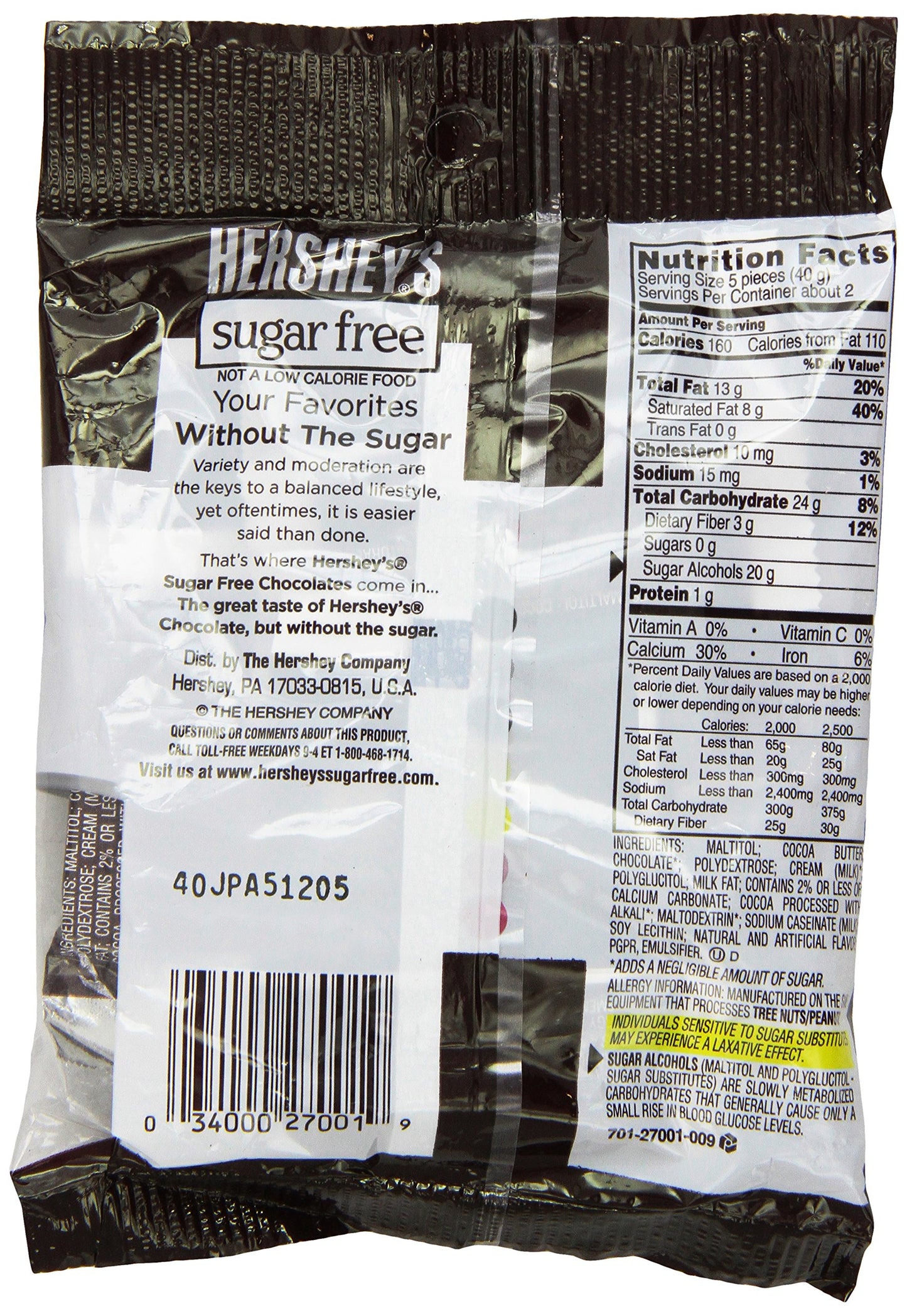 HERSHEY Chocolate Candy, Sugar Free, 3-Ounce Bags (Pack of 12)