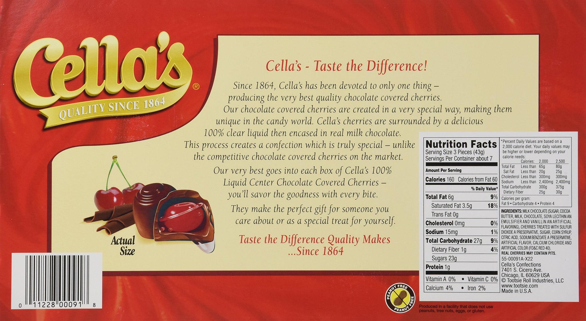Cella's Milk Chocolate Covered Cherries, 22 Foil Wrapped Cherries, 11 oz