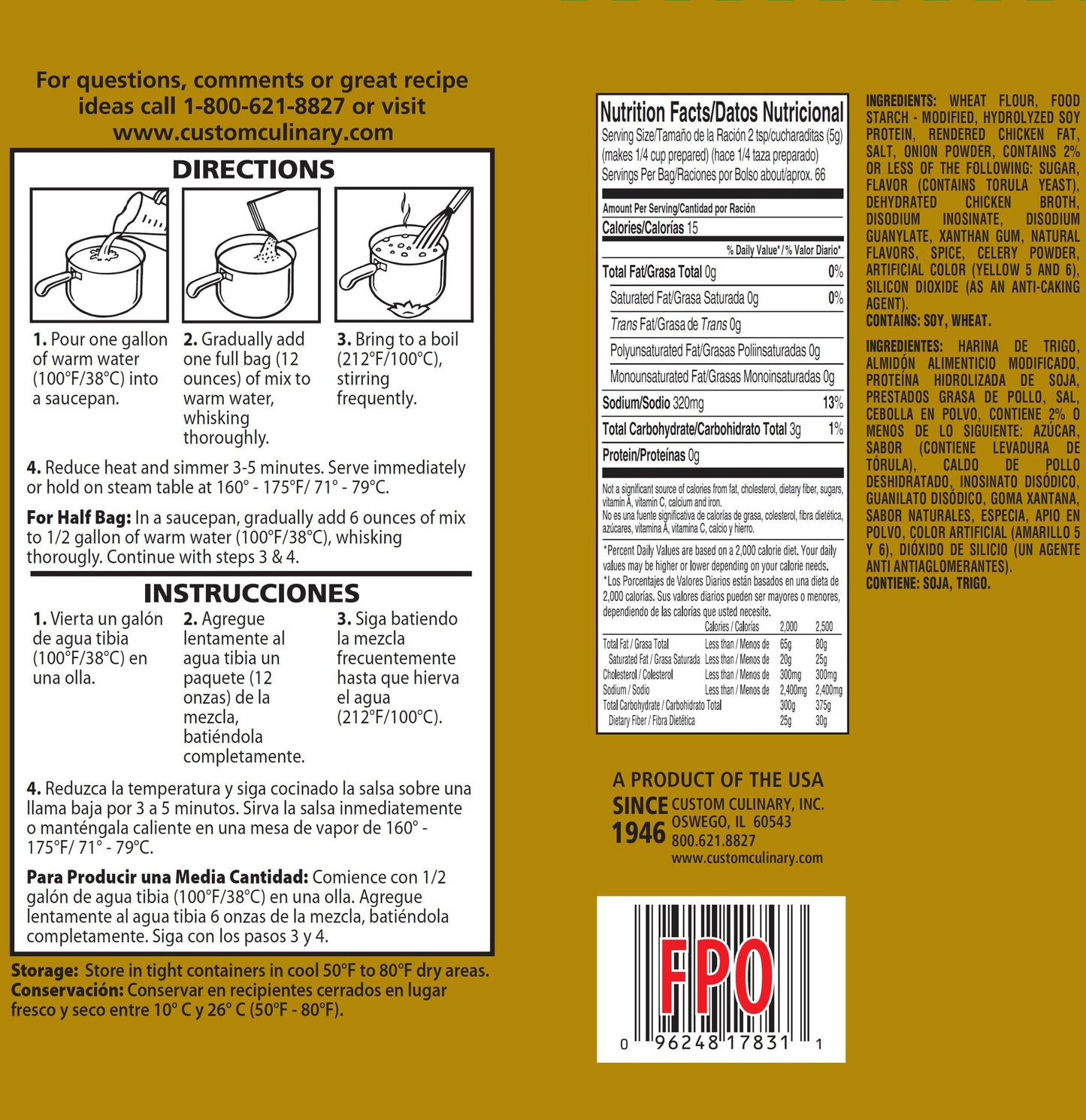 Custom Culinary PanrRoast Flavored Gravy Mix, Chicken, 12 Ounce