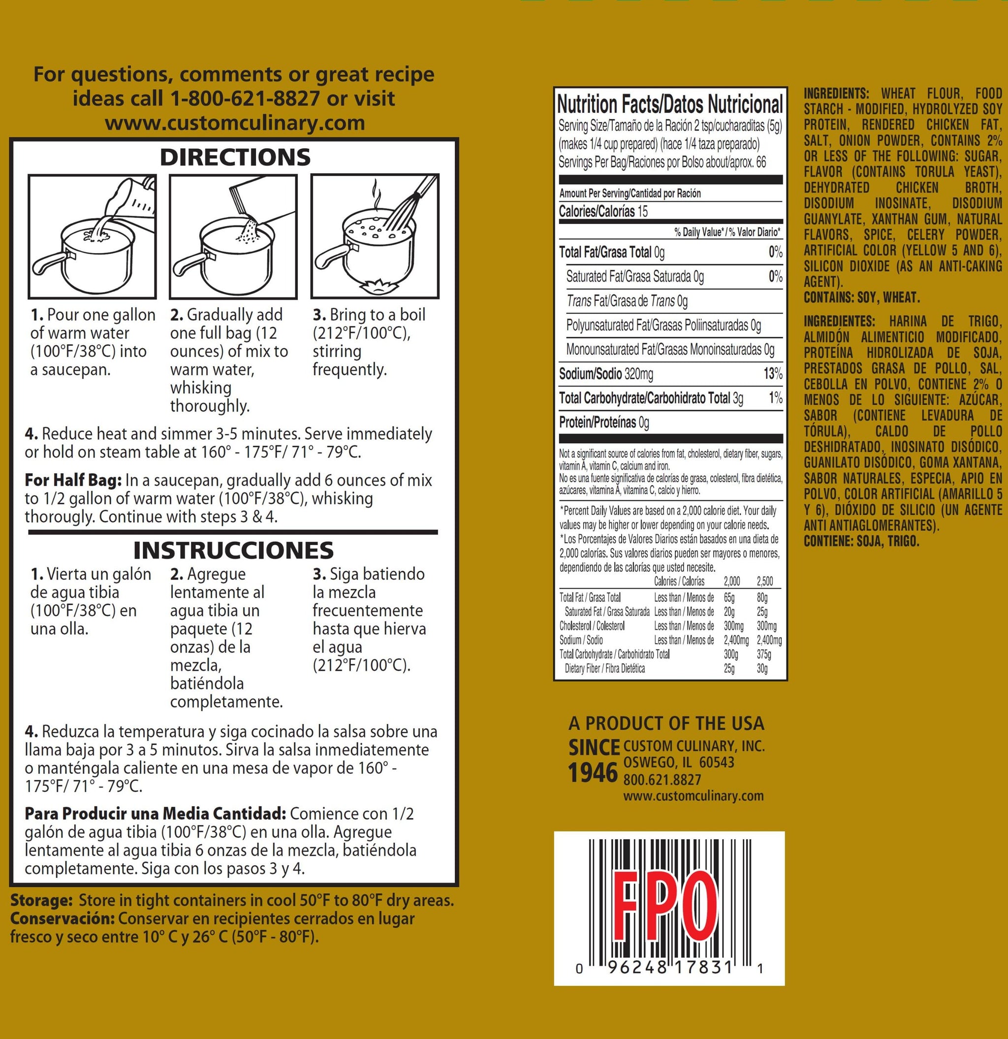 Custom Culinary PanrRoast Flavored Gravy Mix, Chicken, 12 Ounce