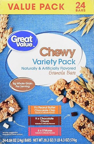 Great Value Chewy Variety Pack Granola Bars Value Pack, 0.84 oz, 24 Count