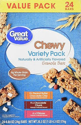 Great Value Chewy Variety Pack Granola Bars Value Pack, 0.84 oz, 24 Count