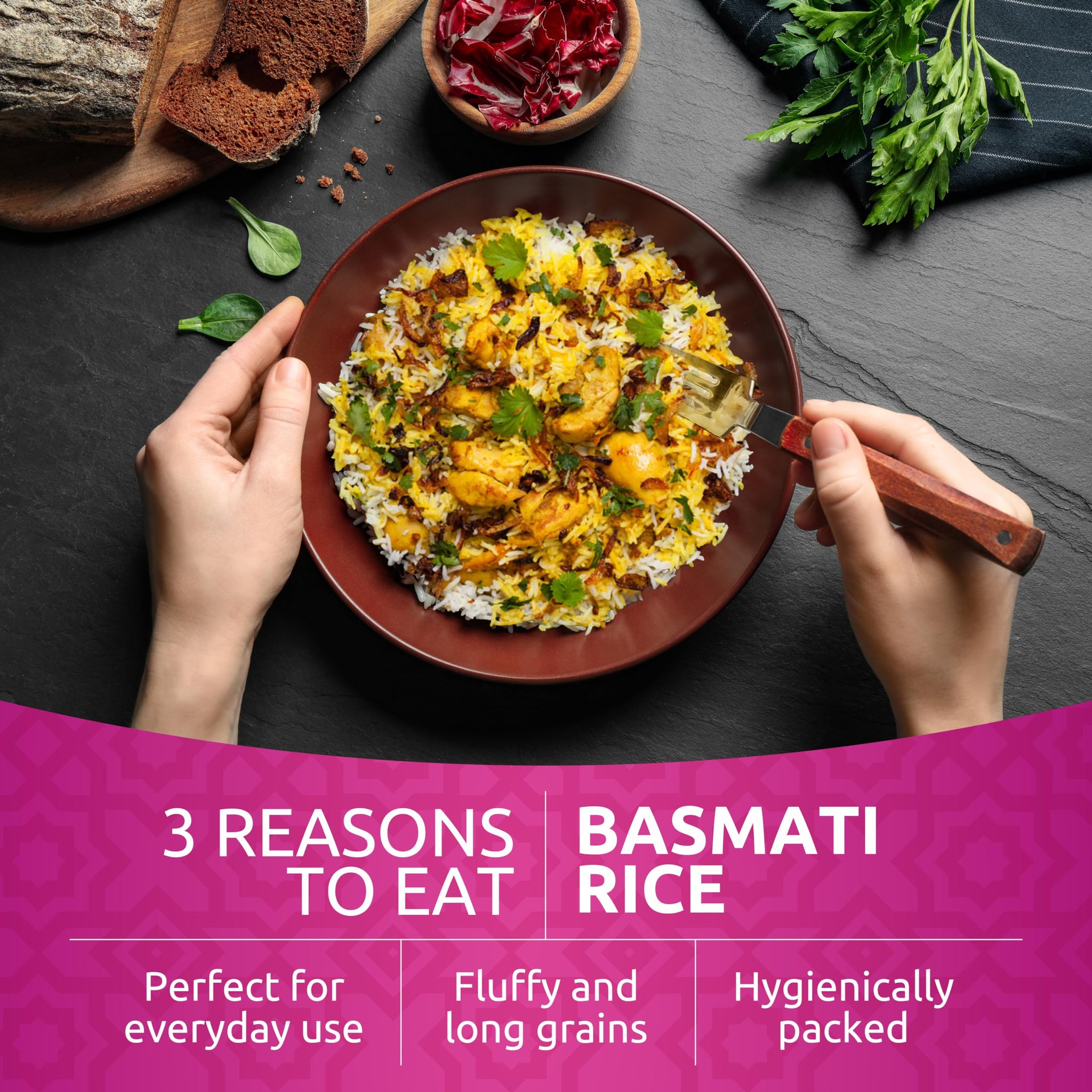 Authentic Smoked Basmati Rice by Khazana in 2 lb Resealable Zipper Bag - Aromatic and Flavorful Indian Grain - Non-GMO, Gluten Free, Kosher, Cholesterol Free
