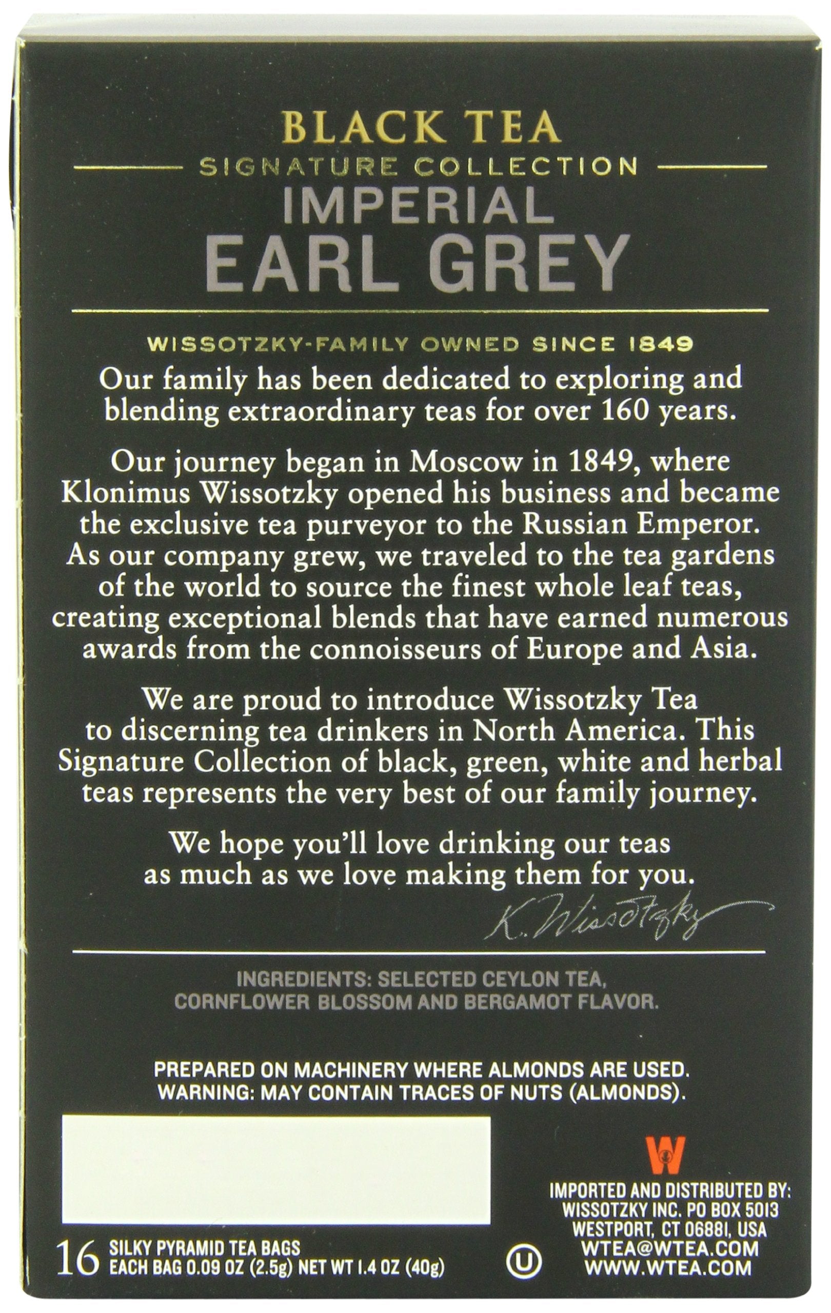 Wissotzky Tea Signature Collection Imperial Earl Grey Tea, 16 Count, 1.4 oz
