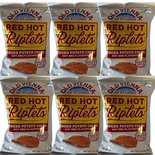 Old Vienna of St. Louis - Red Hot Riplets - Hot BBQ Flavored Ridged Potato Chips- 1.5 Ounce - Pack of 6