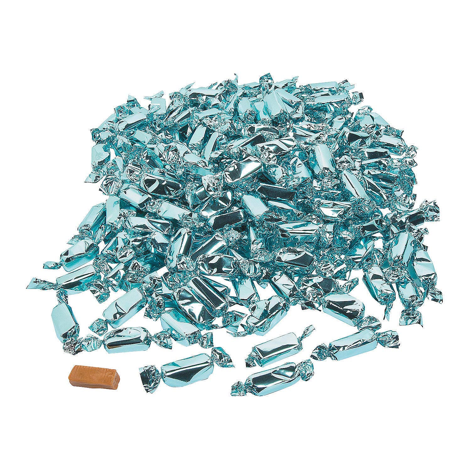 Fun Express Light Blue Foil Wrapped Caramels 2lb Bulk - Baby Shower Favors & Gender Reveal Candy | Individually Wrapped Soft Caramel Creams