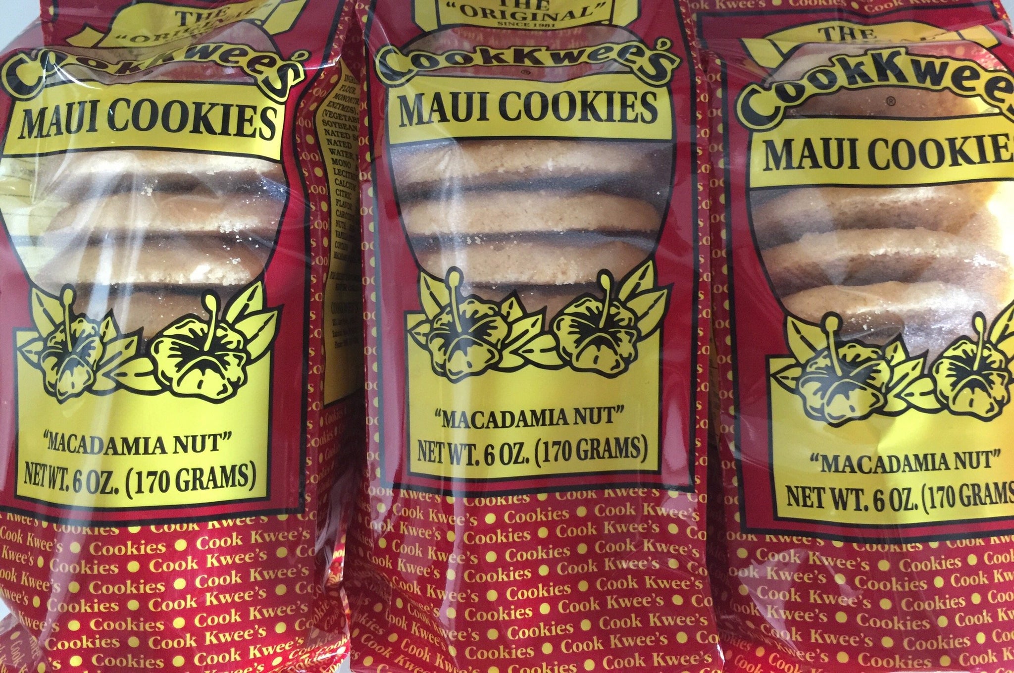 The Original Maui CookKwees Hawaii Cookies 3 Pack- 6 oz. Each (Macadamia Nut 3pk.)