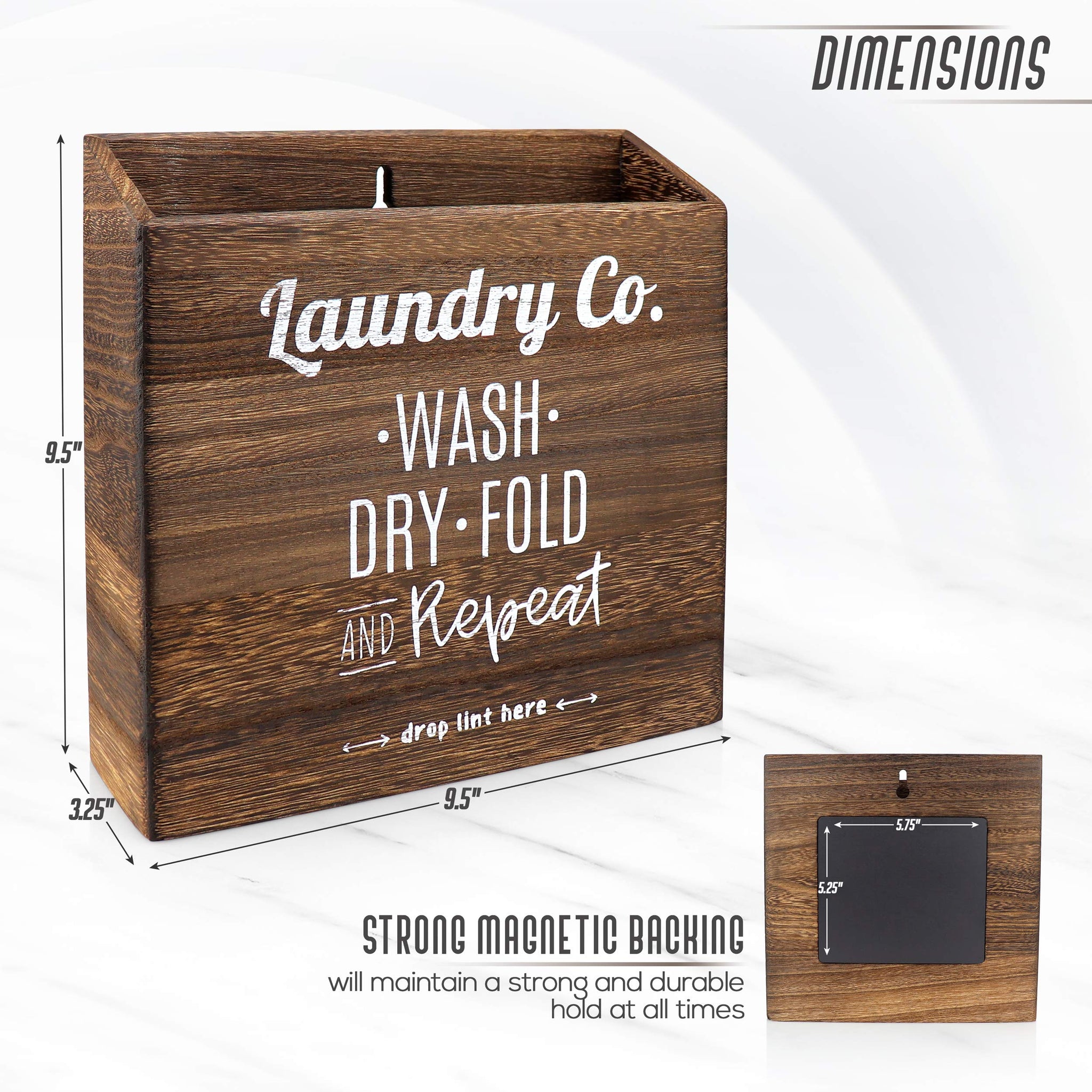 Magnetic Lint Bin for Laundry Room - Mountable, Wooden Lint Box/Holder/Trash Can or Organization and Storage Bin for Washer and Dryer Supplies