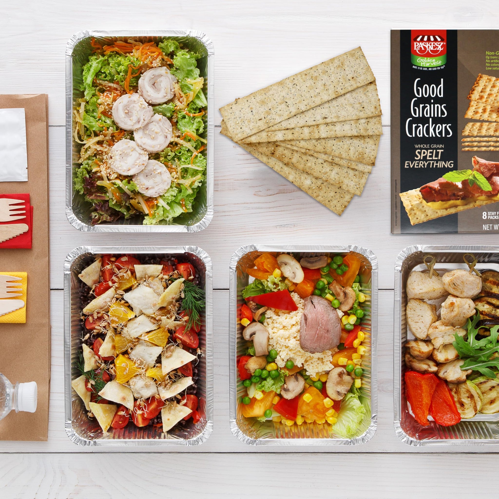 Snacktery Spelt Everything Flatbread Crackers - All Natural Spelt Crackers in 8 Stay-Fresh Packs - Thin & Crispy Whole Grain Crackers for Cheese