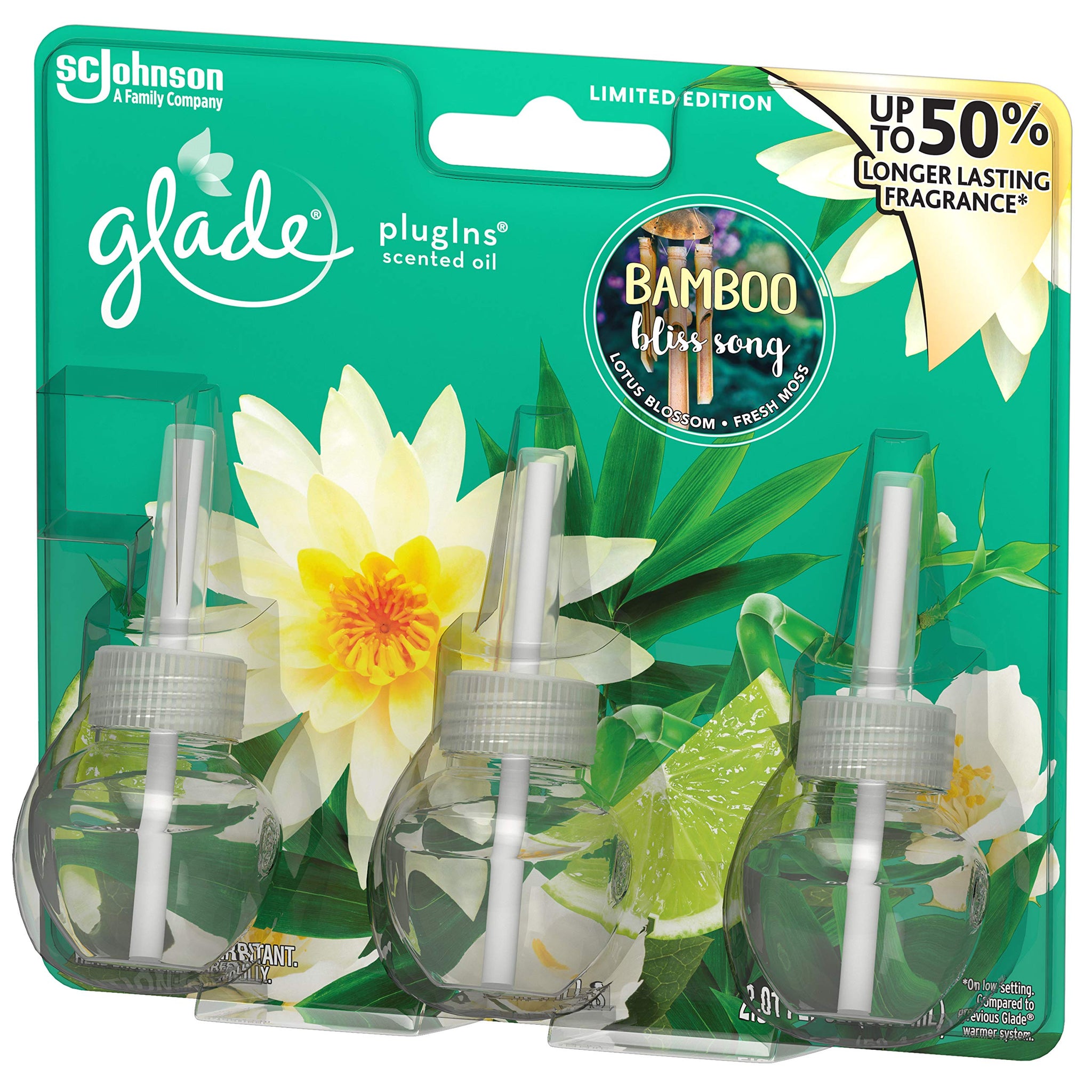 Glade PlugIns Scented Oil Air Freshener Refill - Limited Edition | Bamboo Bliss Song Scent - 3 Count Oil Refills Per Package (0.67 Ounce Each) - Pack