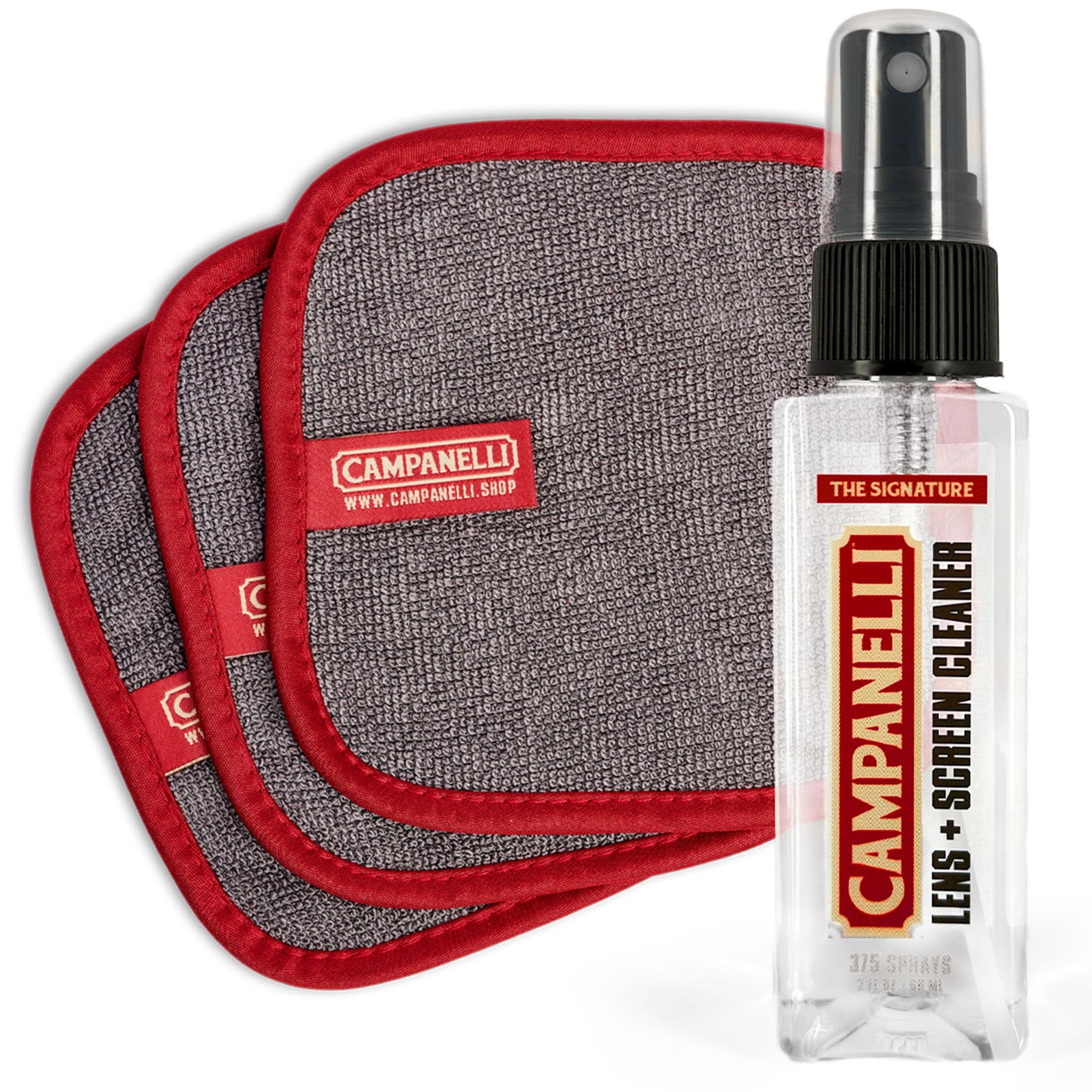 CAMPANELLI Lens + Screen Cleaner Spray + (3x) Loopy Towel Kit - Streak-Free Cleaner for Glasses, Phone, Tablet, Laptop, TV & Monitor Screens - Safe