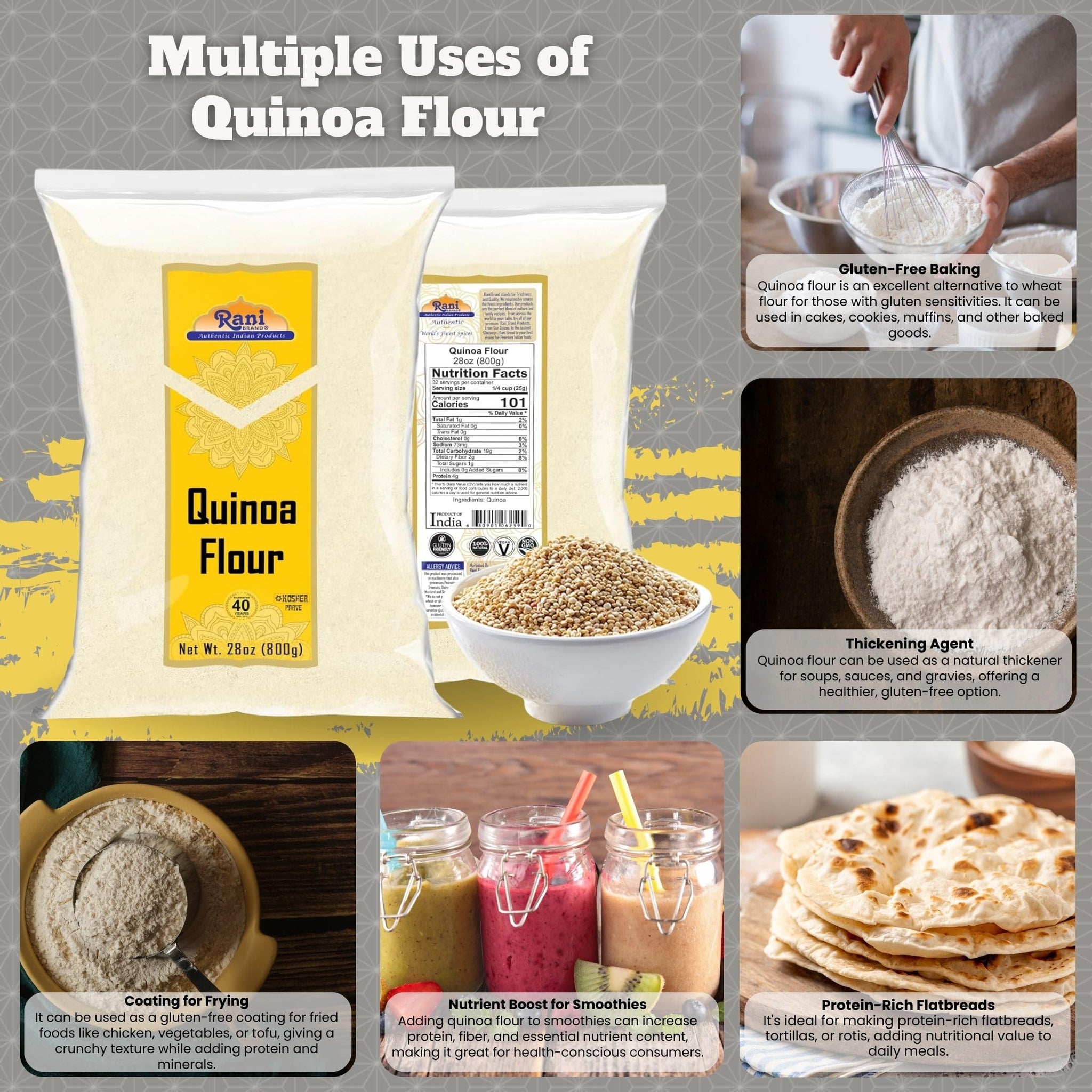 Rani Quinoa Flour (Incan Grain) 28oz (1.75lbs) 800g ~ All Natural | Vegan | Gluten Friendly | NON-GMO | Kosher | Indian Origin