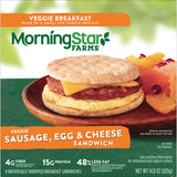 MorningStar Farms Veggie Breakfast Sandwich, Plant Based, Frozen Breakfast, Meatless Sausage Egg and Cheese, 14.8oz Box (4 Patties)