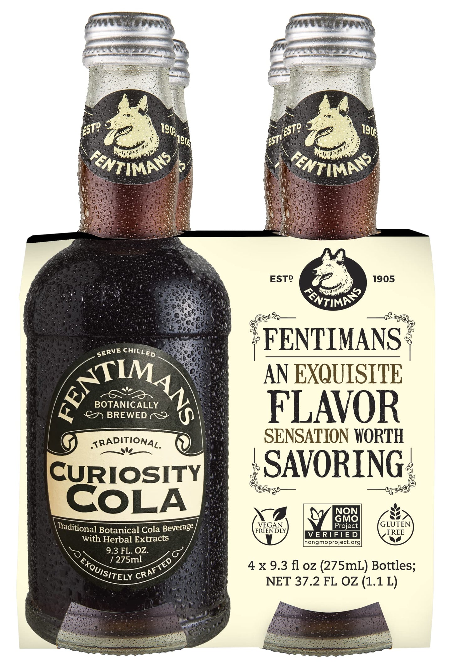 Fentimans Sparkling Curiosity Cola - Healthy Soda, All Natural Craft Soda Pop, Perfect Mixer, Natural Ingredients, Botanically Brewed - 9.3 Fl Oz