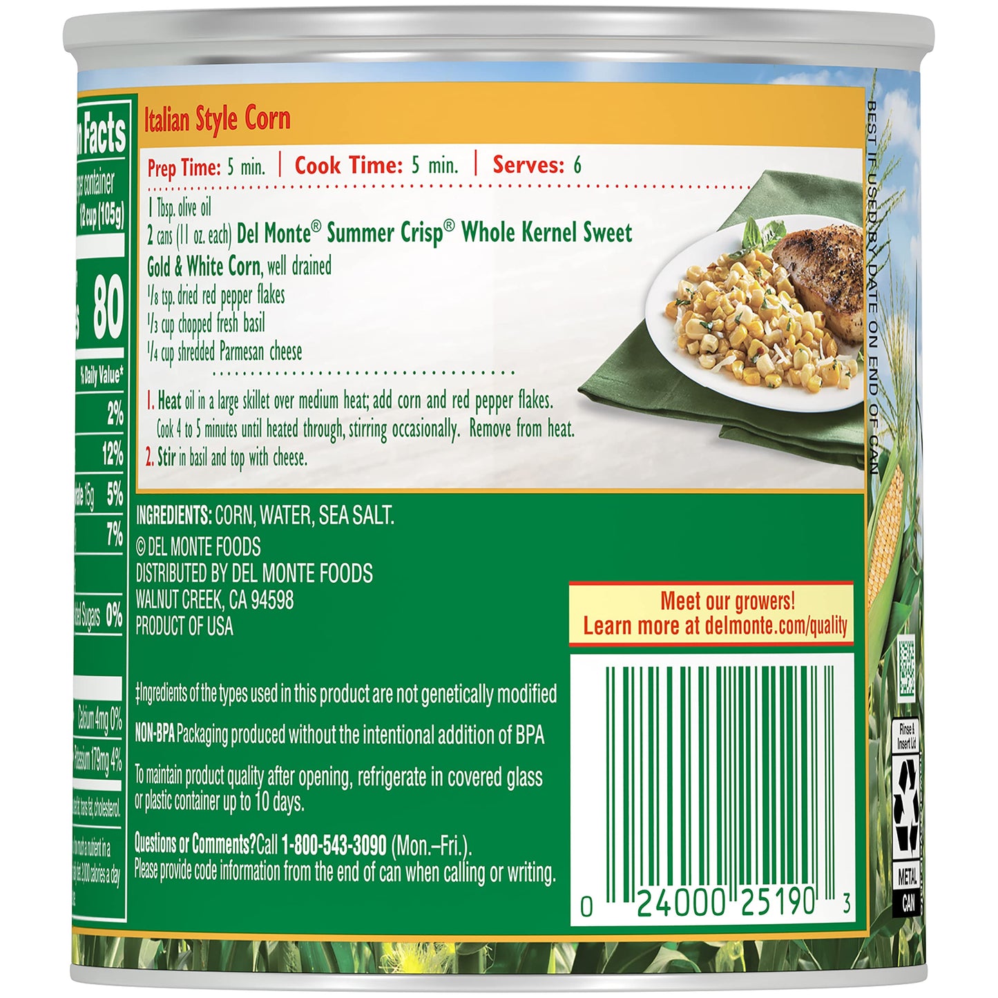 Del Monte Summer Crisp Whole Kernel Gold and White Corn, 11 oz Can