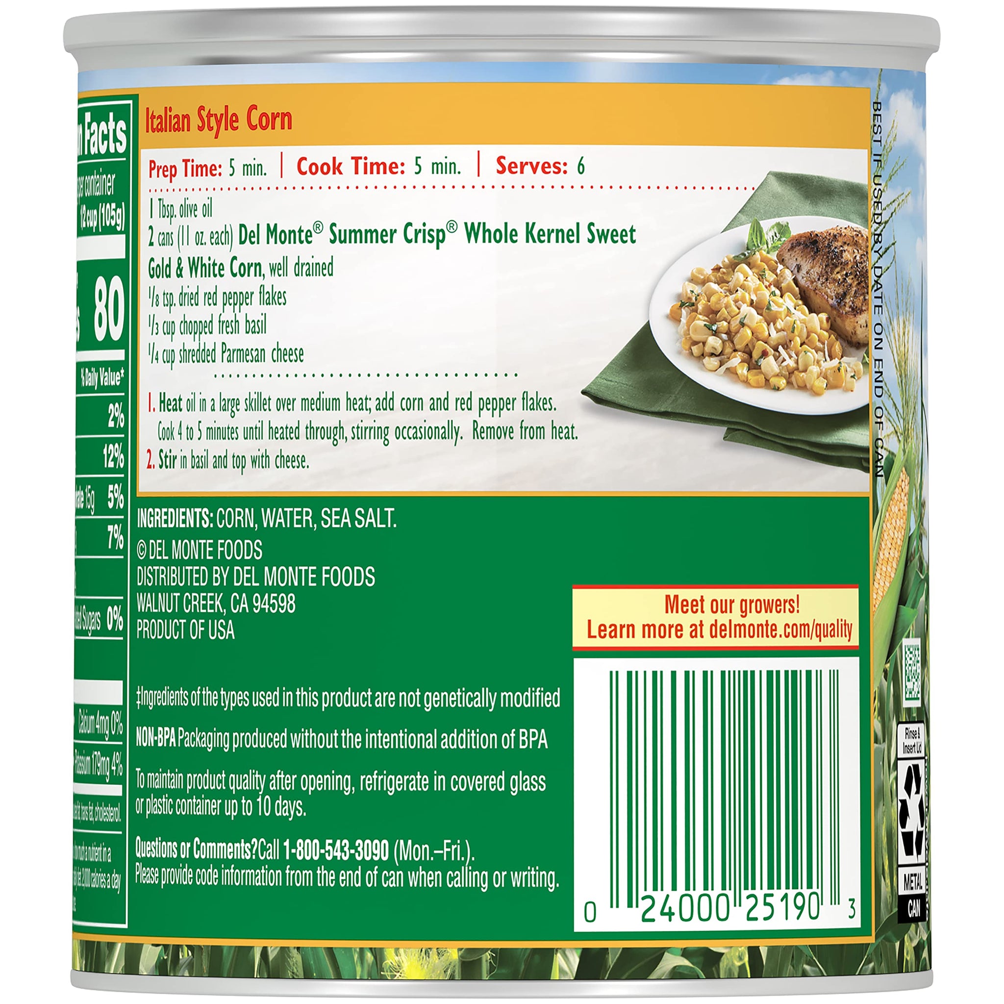 Del Monte Summer Crisp Whole Kernel Gold and White Corn, 11 oz Can
