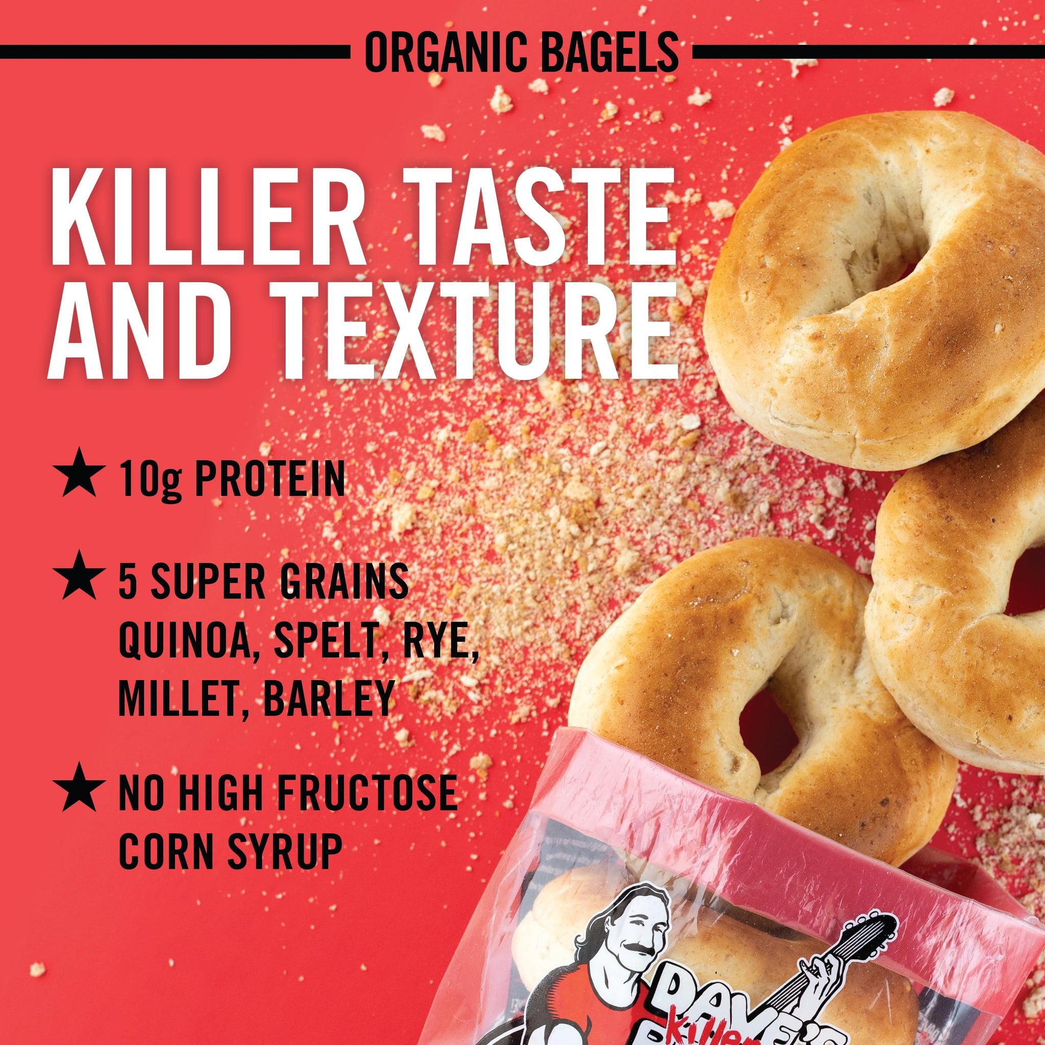 Dave's Killer Bread Plain Awesome Bagels, Organic Bagels, 15g Whole Grains per Bagel, 5 Count