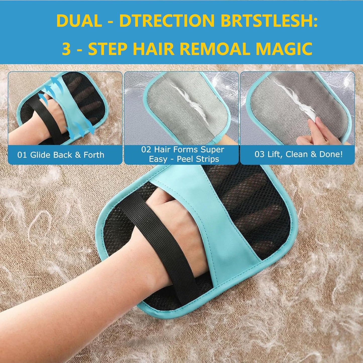 2026 Upgraded Pet Hair Removal Glove - Five Finger Electrostatic Lint Remover for Dog Cat Hair - Reusable Magic Brush for Furniture, Couch, Carpet