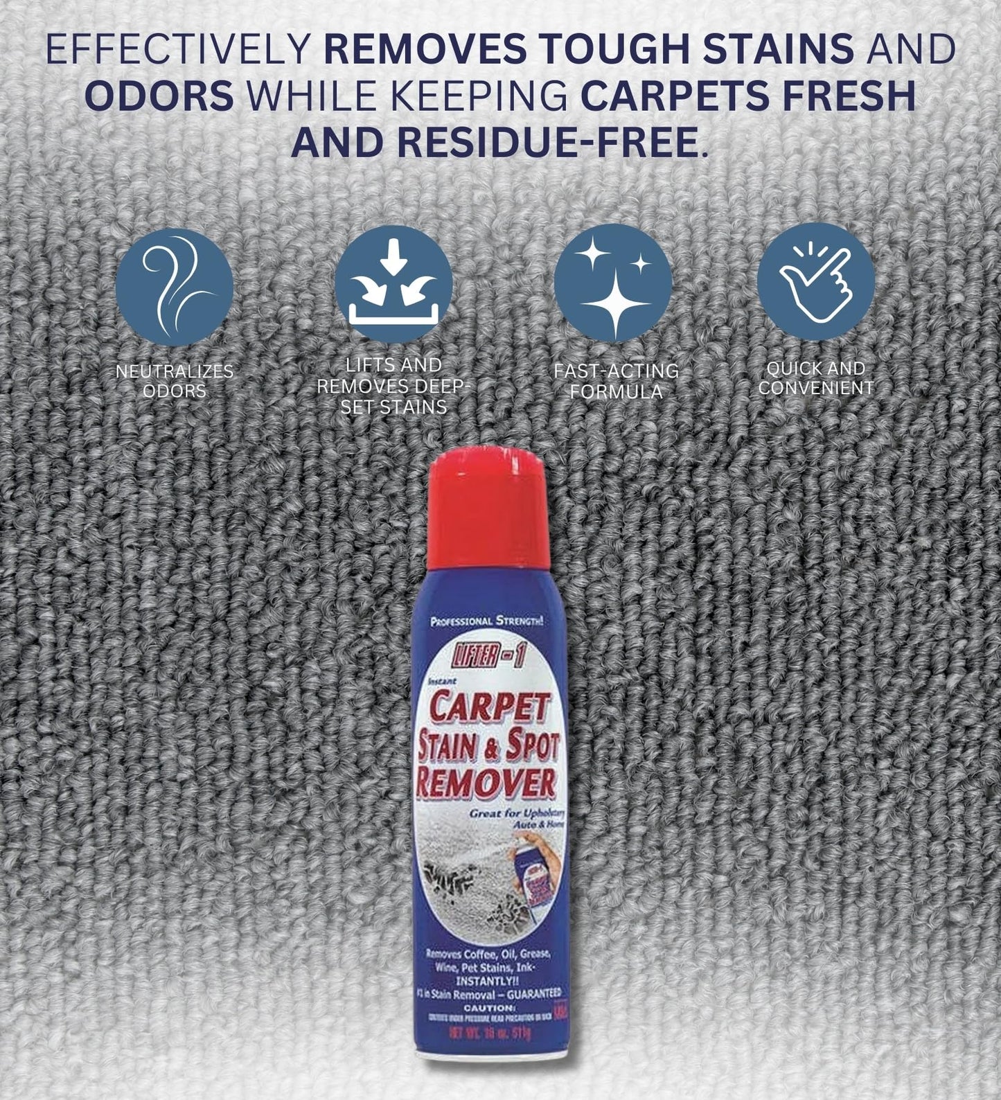 Lifter-1 Carpet Stain & Spot Remover Spray 18 oz Bundle with Microfiber Cloth - Effortless Carpet Stain Remover - Quick and Easy Carpet Cleaner Spray