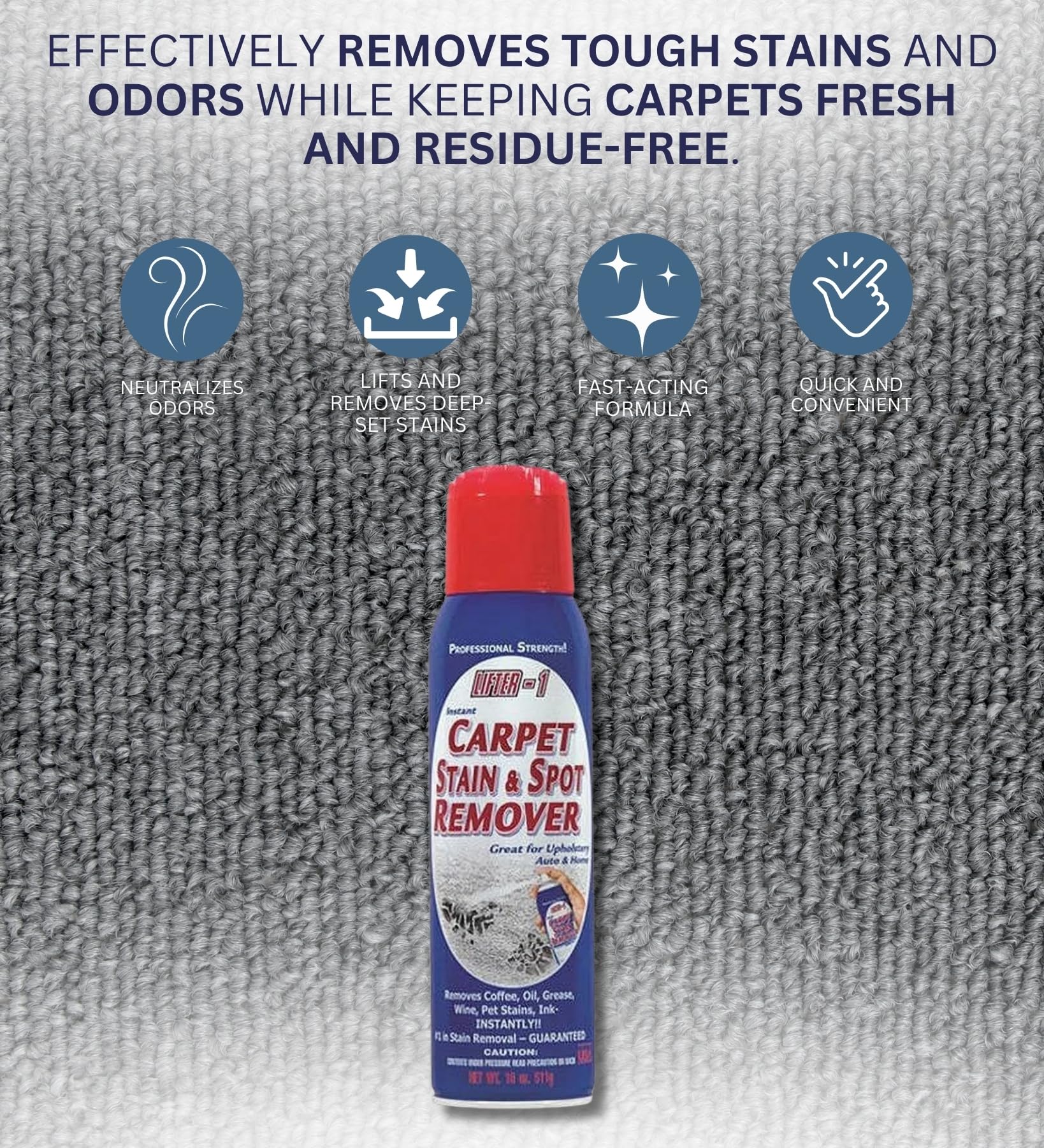 Lifter-1 Carpet Stain & Spot Remover Spray 18 oz Bundle with Microfiber Cloth - Effortless Carpet Stain Remover - Quick and Easy Carpet Cleaner Spray