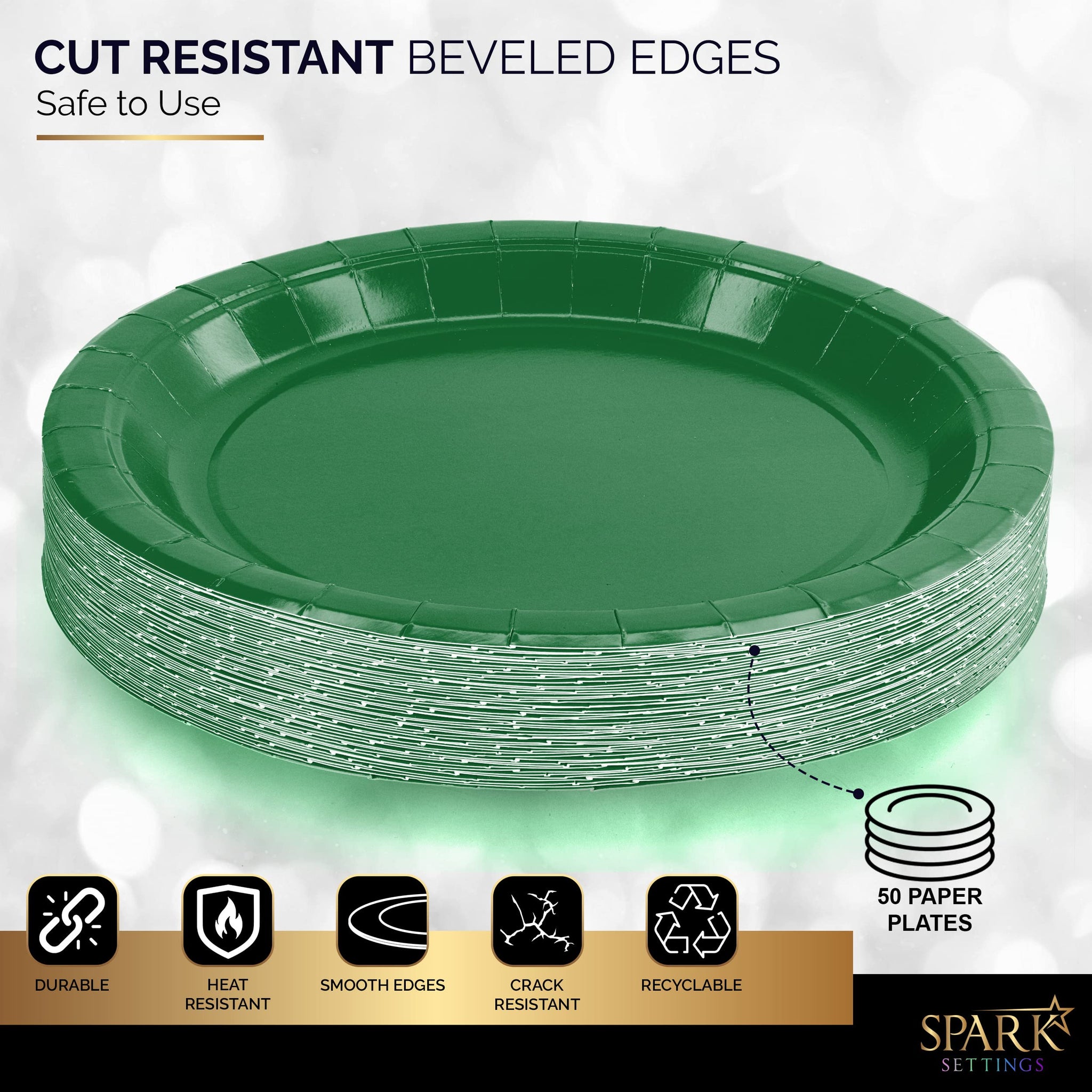 Amcrate Paper Dinner Plates Green, 8 1/2 Inches Paper Plates Disposable, Strong and Sturdy Disposable Plates for Party, Dinner, Holiday, Picnic, or