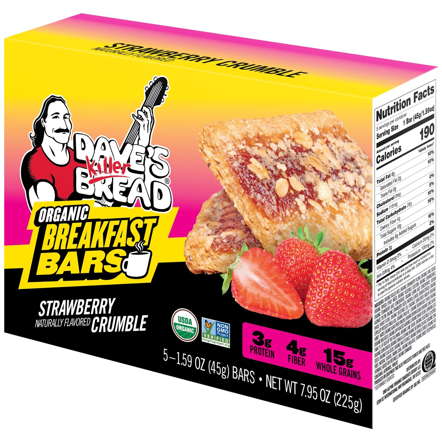 Dave's Killer Bread Strawberry Crumble Naturally Flavored Organic Breakfast Bars, 5 Ct