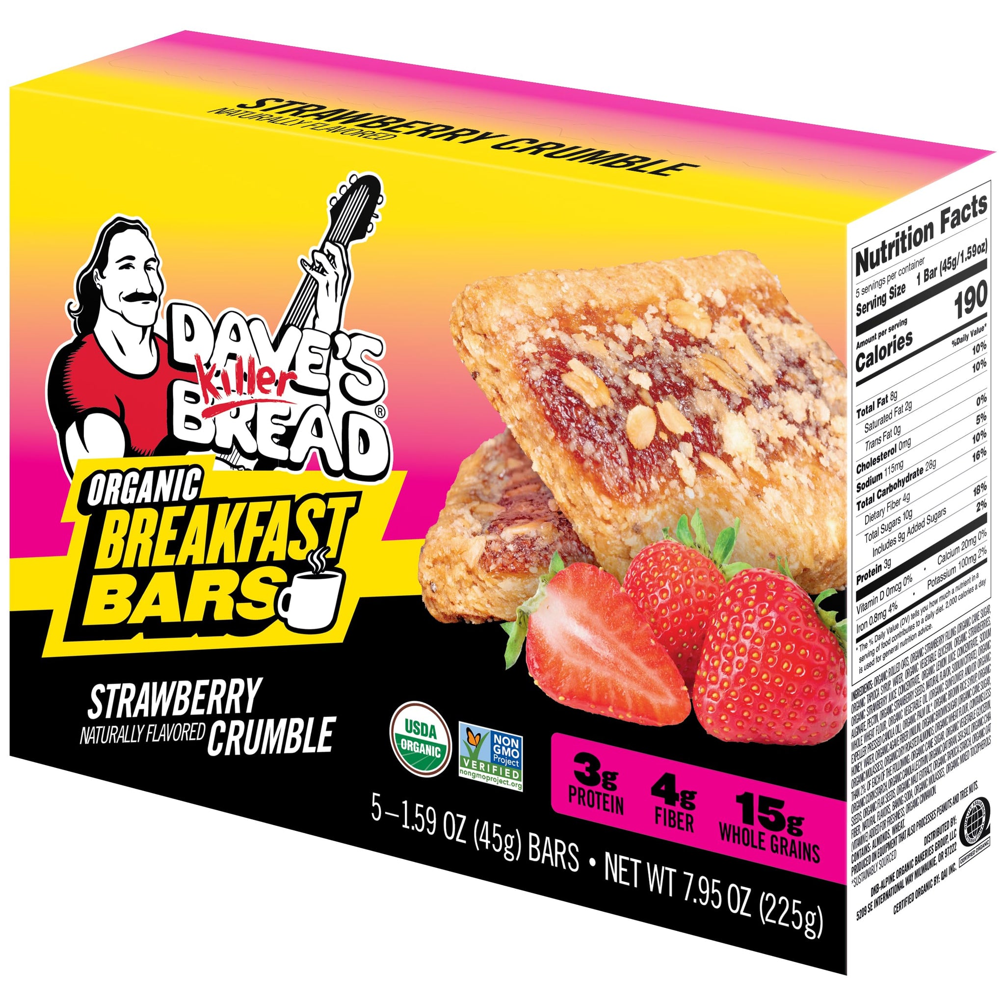 Dave's Killer Bread Strawberry Crumble Naturally Flavored Organic Breakfast Bars, 5 Ct