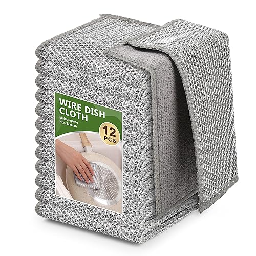 WYDZKJ 12Pack Upgrade Multipurpose Wire Dishwashing Rags, Double-Side Non Scratch Wire Dishcloth, for Wet and Dry Use, Reusable Metal Scrubbing