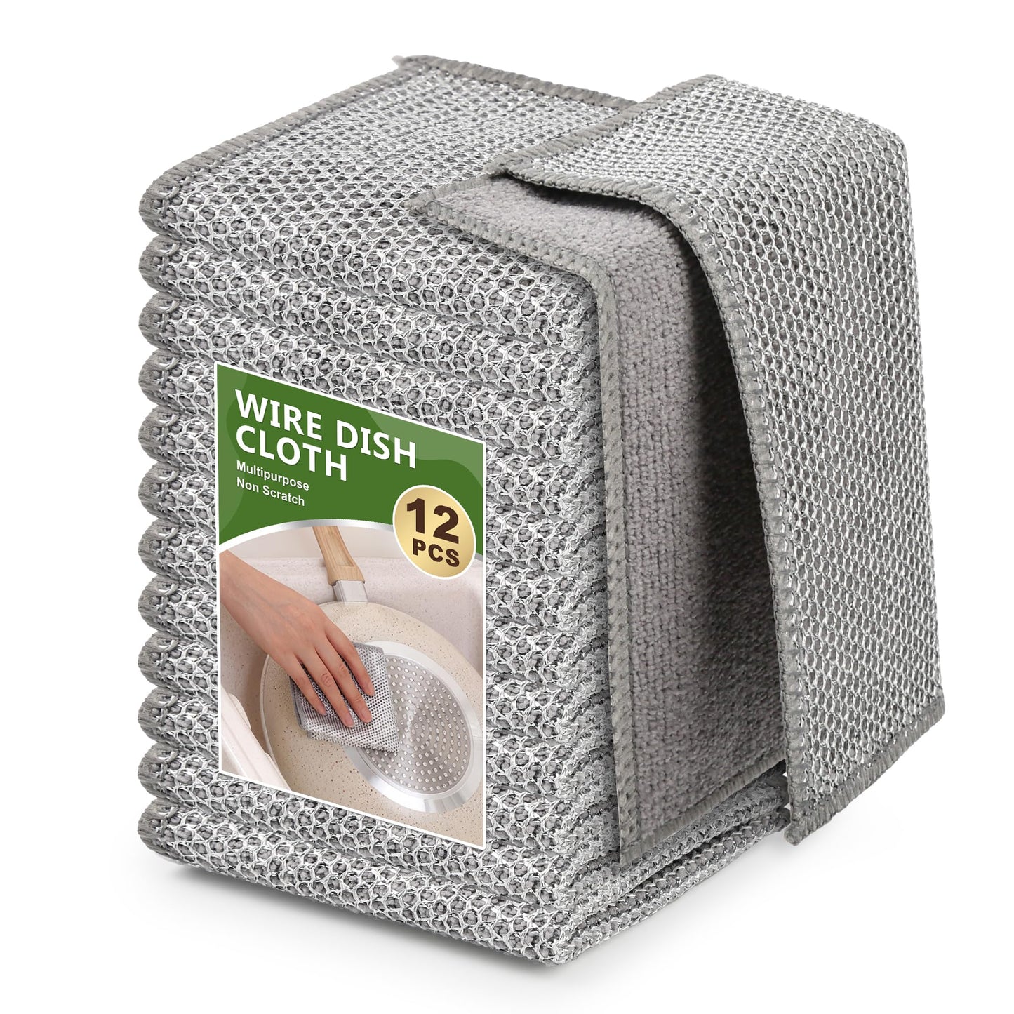 WYDZKJ 12Pack Upgrade Multipurpose Wire Dishwashing Rags, Double-Side Non Scratch Wire Dishcloth, for Wet and Dry Use, Reusable Metal Scrubbing