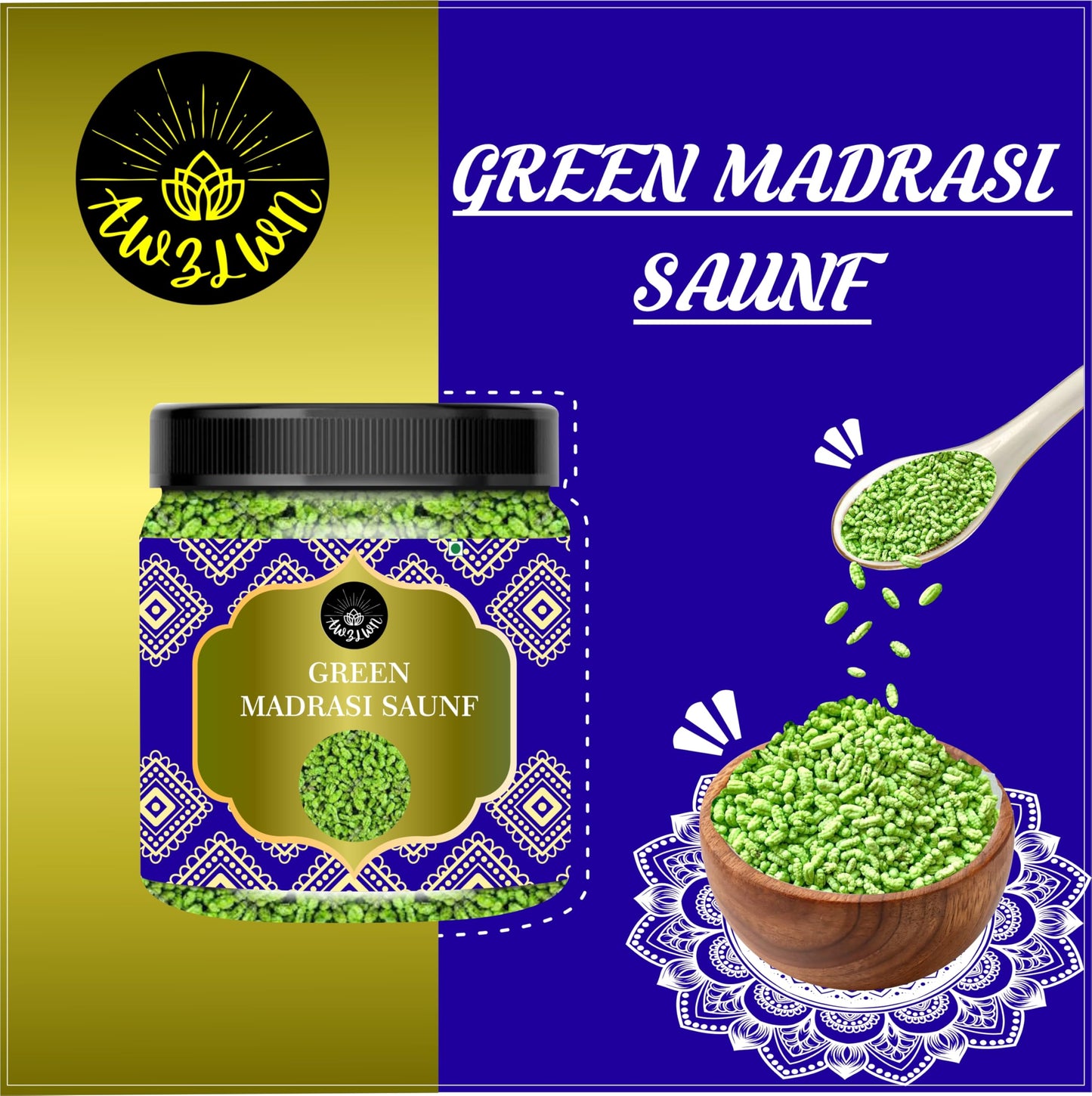 AWZLWN Natural Green Madrasi Saunf 5.29 OZ (150 GM) | Set oF 1 | AWZLWN