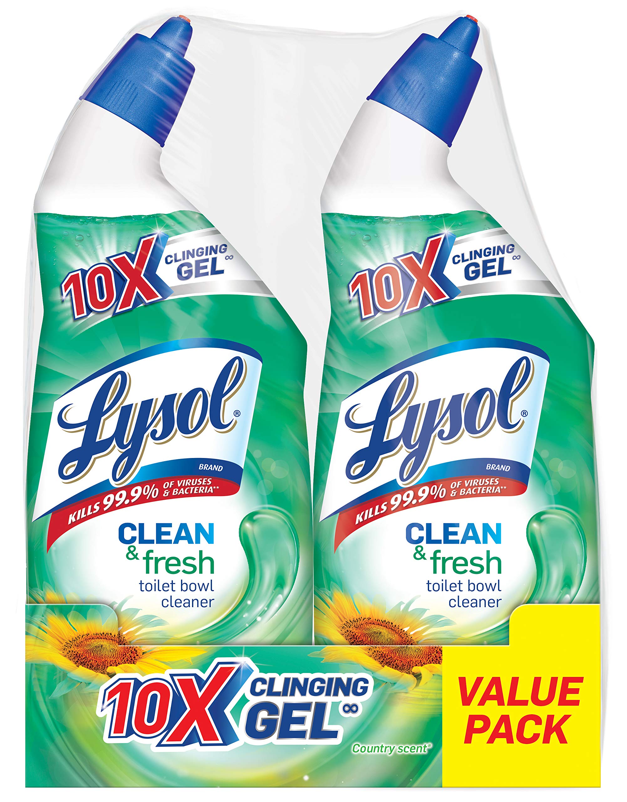 Lysol Power & Fresh Cling Toilet Bowl Cleaner Value Pack, Country Scent, 48 oz