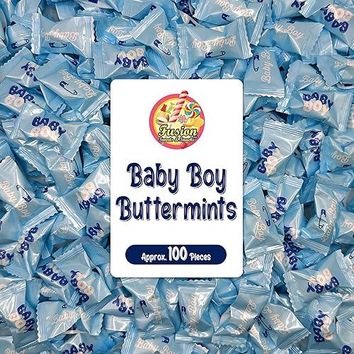 Baby Boy Buttermints - 100 Count - Baby Shower Blue Butter Mints Individually Wrapped - Baby Shower Candy - Perfect For Gender Reveal Parties