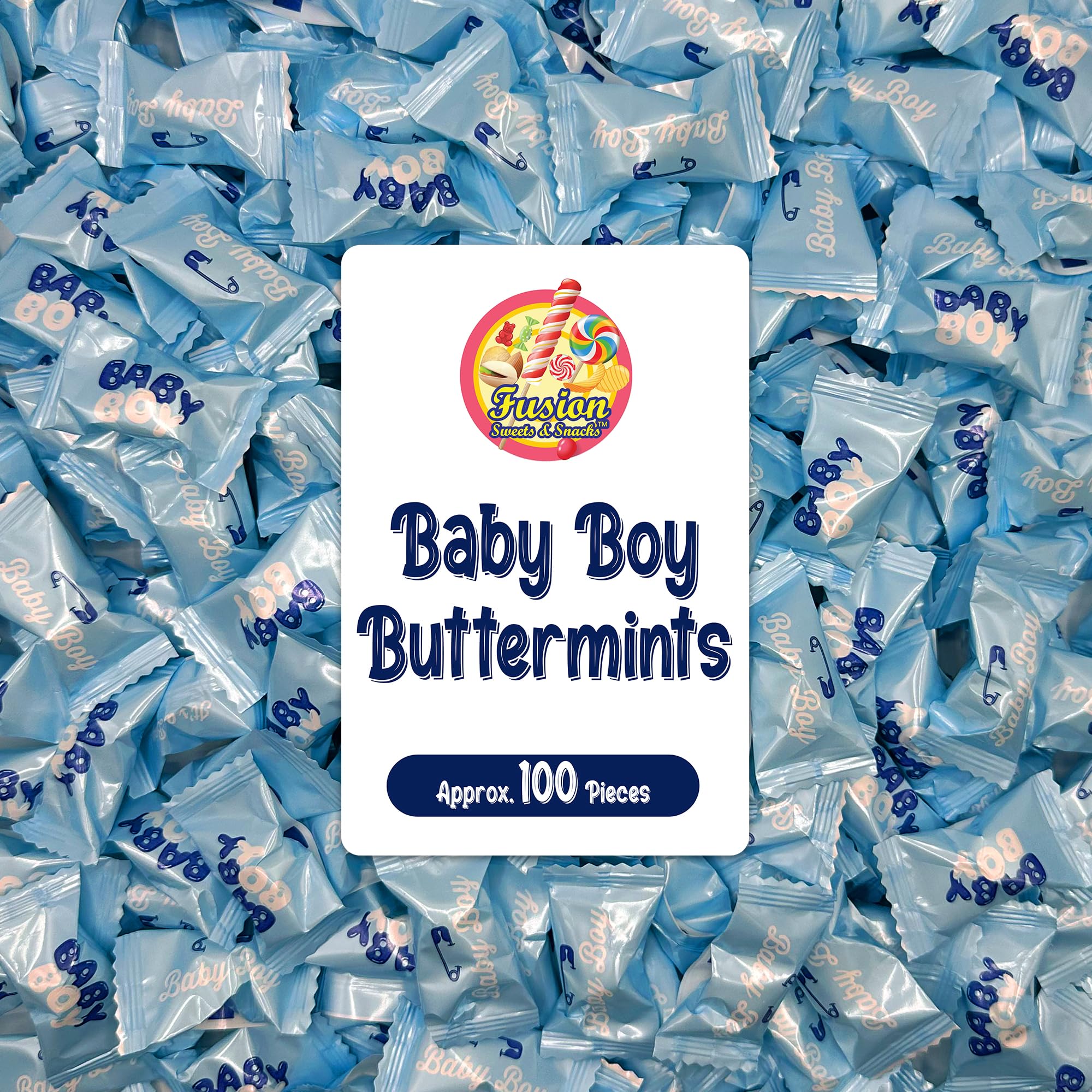 Baby Boy Buttermints - 100 Count - Baby Shower Blue Butter Mints Individually Wrapped - Baby Shower Candy - Perfect For Gender Reveal Parties
