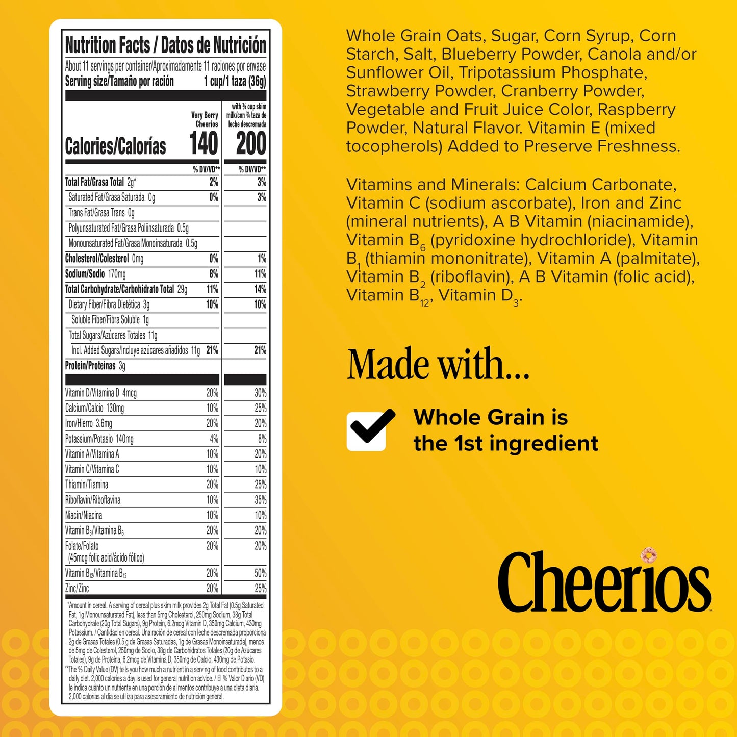Very Berry Cheerios, Heart Healthy Gluten Free Breakfast Cereal, Made with Whole Grain Oats, Large Size, 14.5 oz