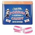 Archie McPhee Possum Flavored Hard Candy - 2.5 oz Tin, Individually Wrapped Pink and White Striped Candies, Tastes Like Possum, Novelty Gag Gift