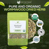 Biokoma Organic Wormwood Dried Herb 50g (1.76oz) - Loose Artemisia absinthium Herbal Tea - USDA Organic - Resealable Moisture Proof Pouch - No