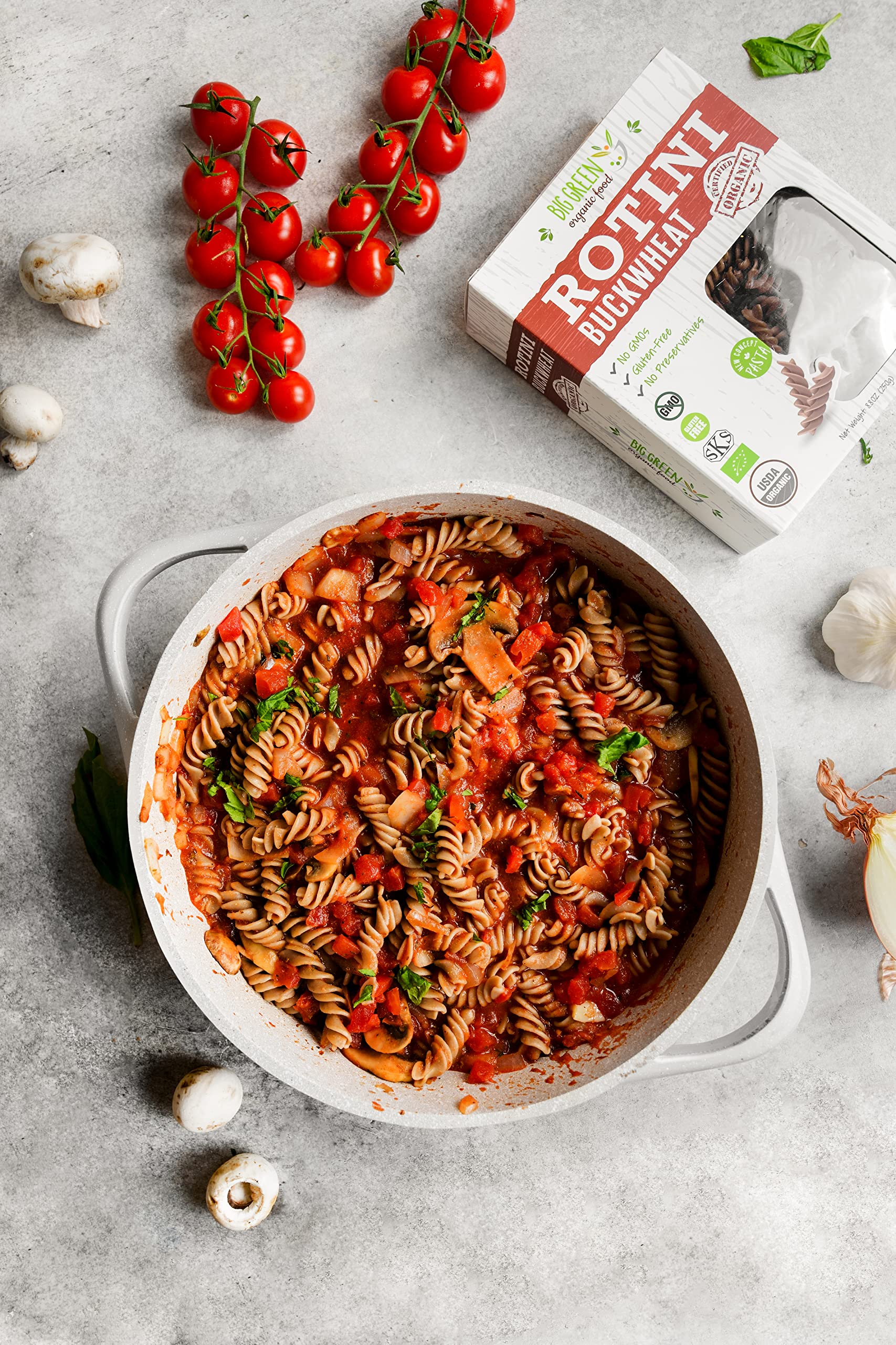 Big Green Organic Food- Organic Buckwheat Rotini, 8.8oz, 100% buckwheat, Gluten-Free, Non-GMO, Vegan (1)