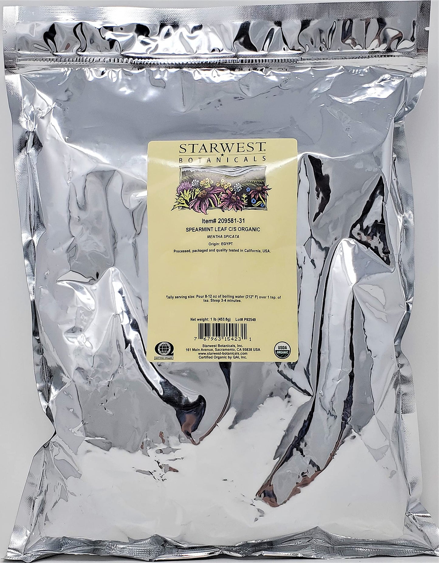 Starwest Botanicals Spearmint Leaf Cut & Sifted (Egypt), 1 Pound