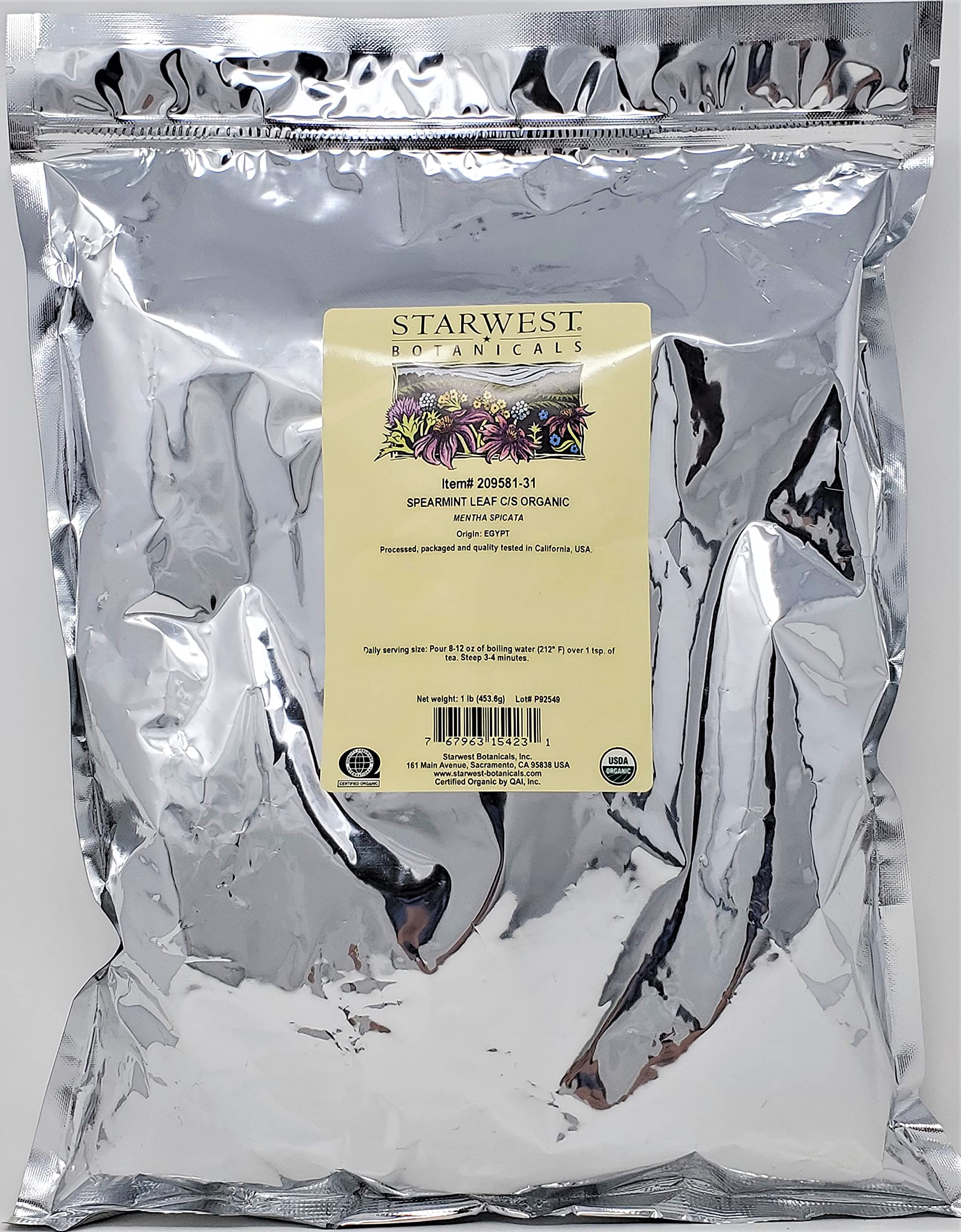 Starwest Botanicals Spearmint Leaf Cut & Sifted (Egypt), 1 Pound
