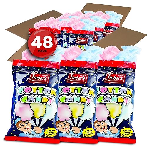 Lieber's Cotton Candy | 48 Pack of Light & Fluffy Vintage Candy | Blue & Red Carnival Birthday Party Favors Treats Supplies for Kids, Kosher | 0.8