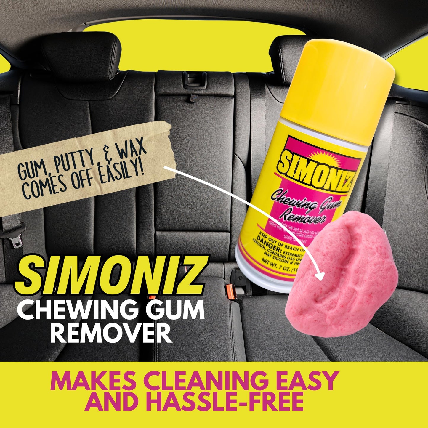 Simoniz Chewing Gum Remover Spray 7 Oz - 1 Pack - Targets Stubborn Residues & Adhesives on Carpet, Furniture, & More! Versatile for Cars, Candle Wax